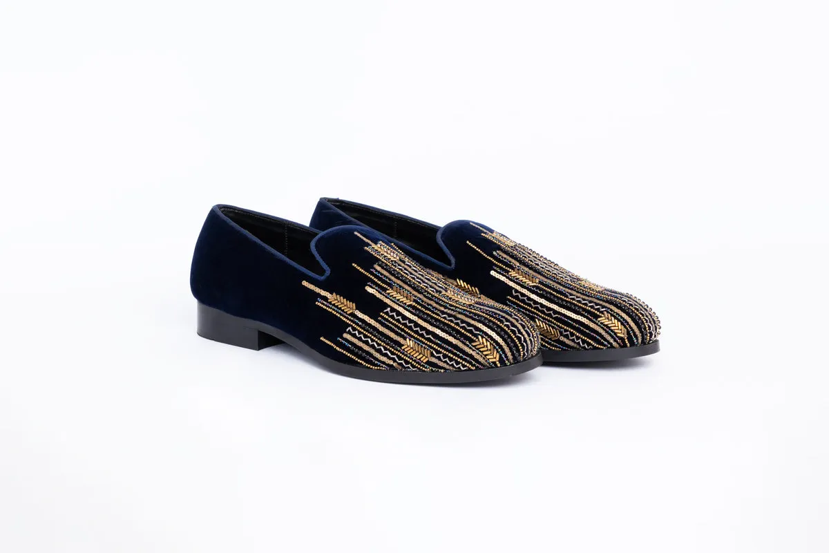 Asymmetric embroidered slip-ons-BLUE