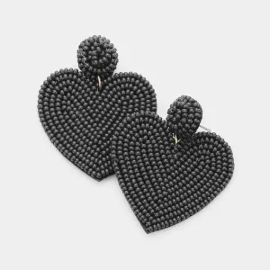 Beaded Earrings, Black Hearts