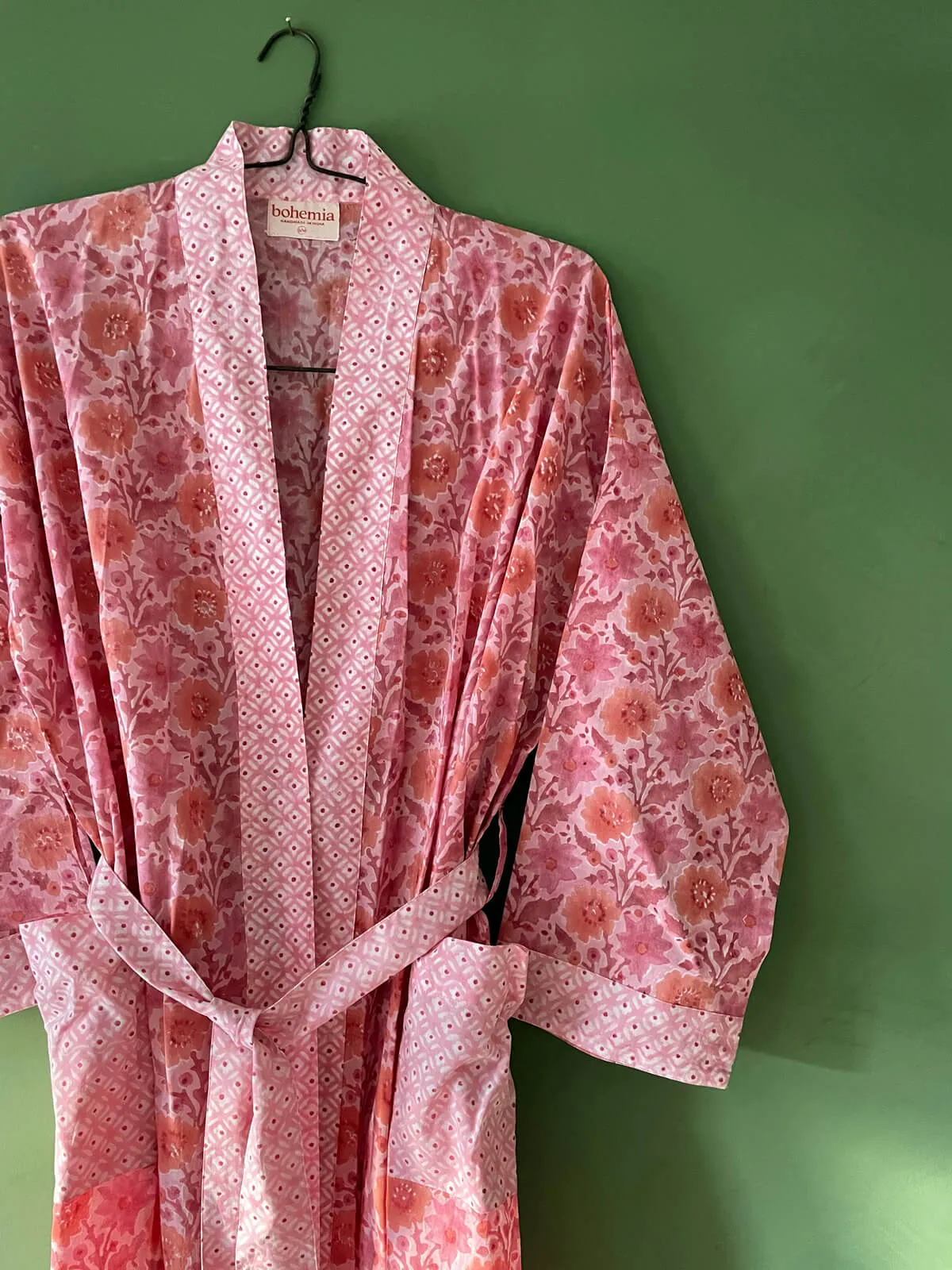 Block Print Cotton Robe, Vintage Pink