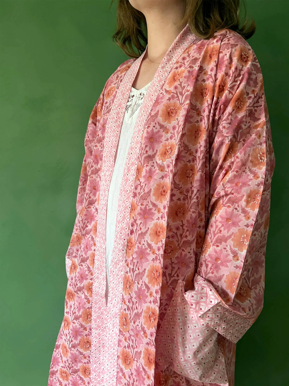 Block Print Cotton Robe, Vintage Pink