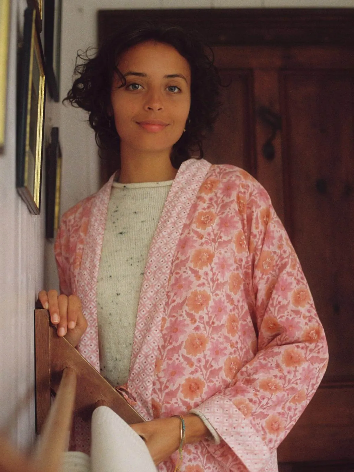 Block Print Cotton Robe, Vintage Pink