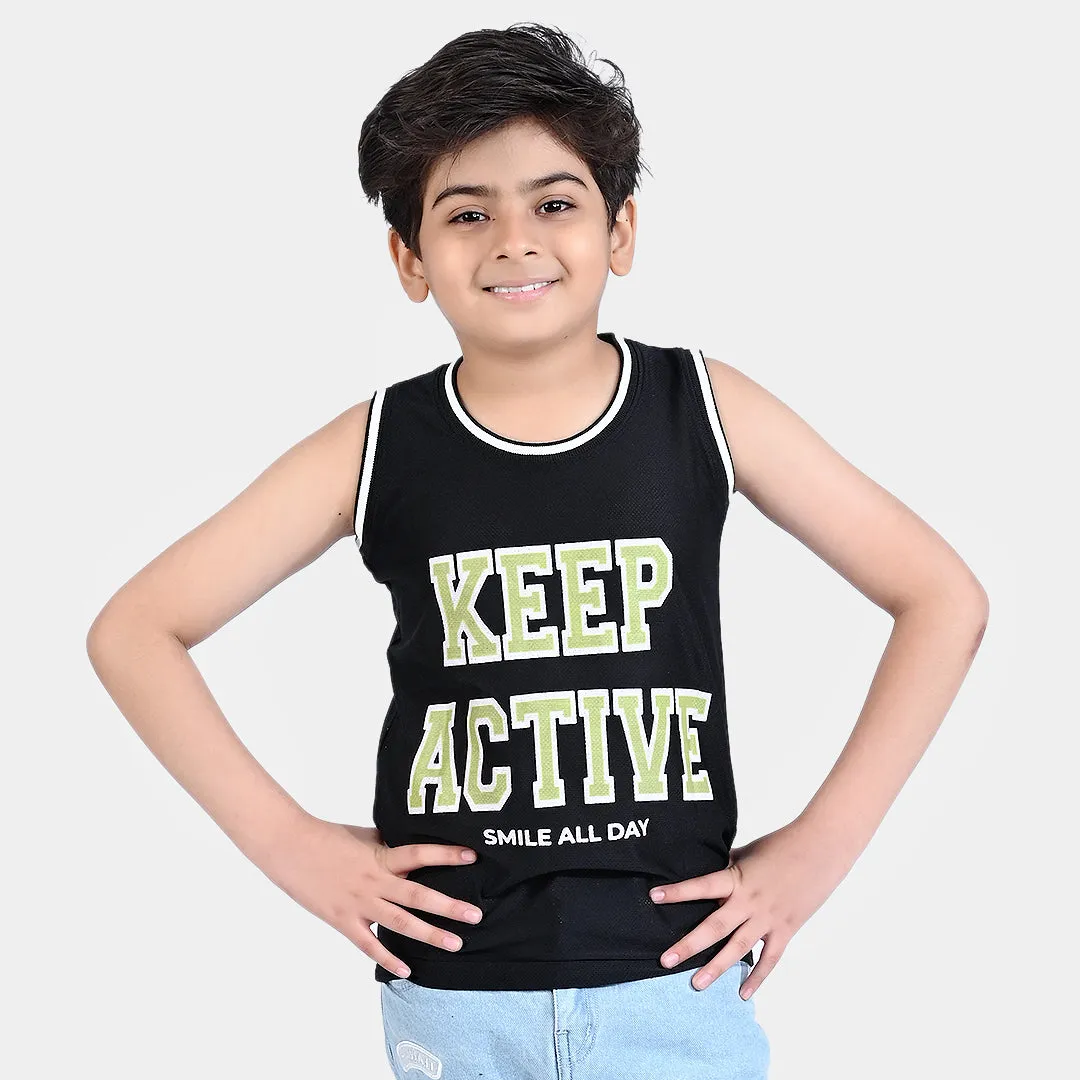 Boys Cotton Jersey Sando Keep Active-Jet Black