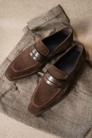 Brown Suede Penny Loafers