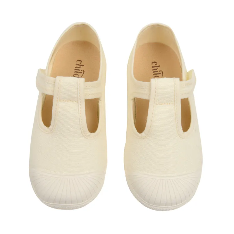 Canvas T-Band Sneakers in Ivory