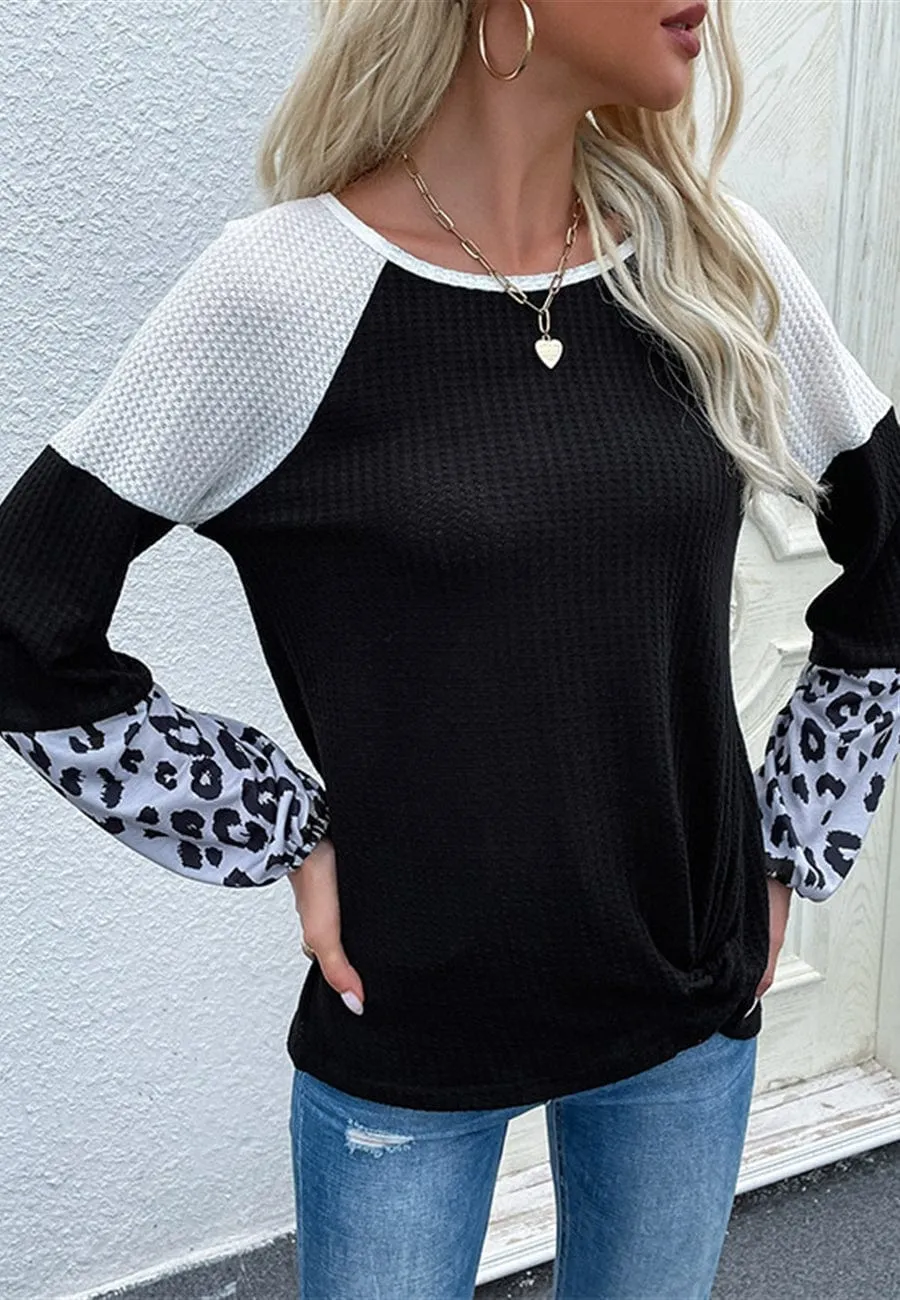 Color Block Leopard Textured Sweater