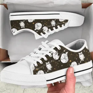 Constellation Owls Low Top Shoes, Animal Print Canvas Shoes, Print On Canvas Shoes