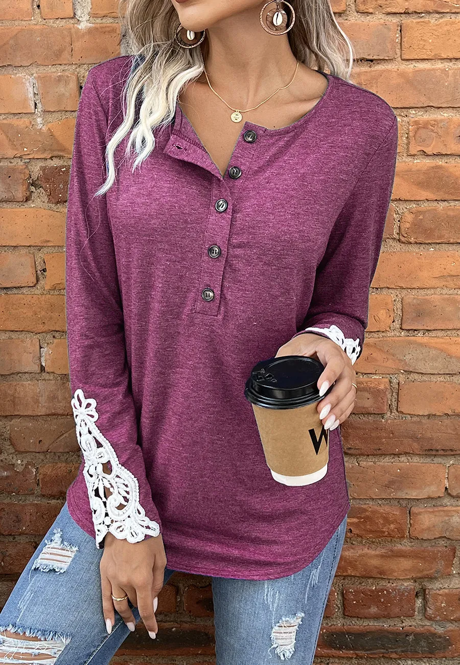 Contrast Lace Sleeve Detail Shirt