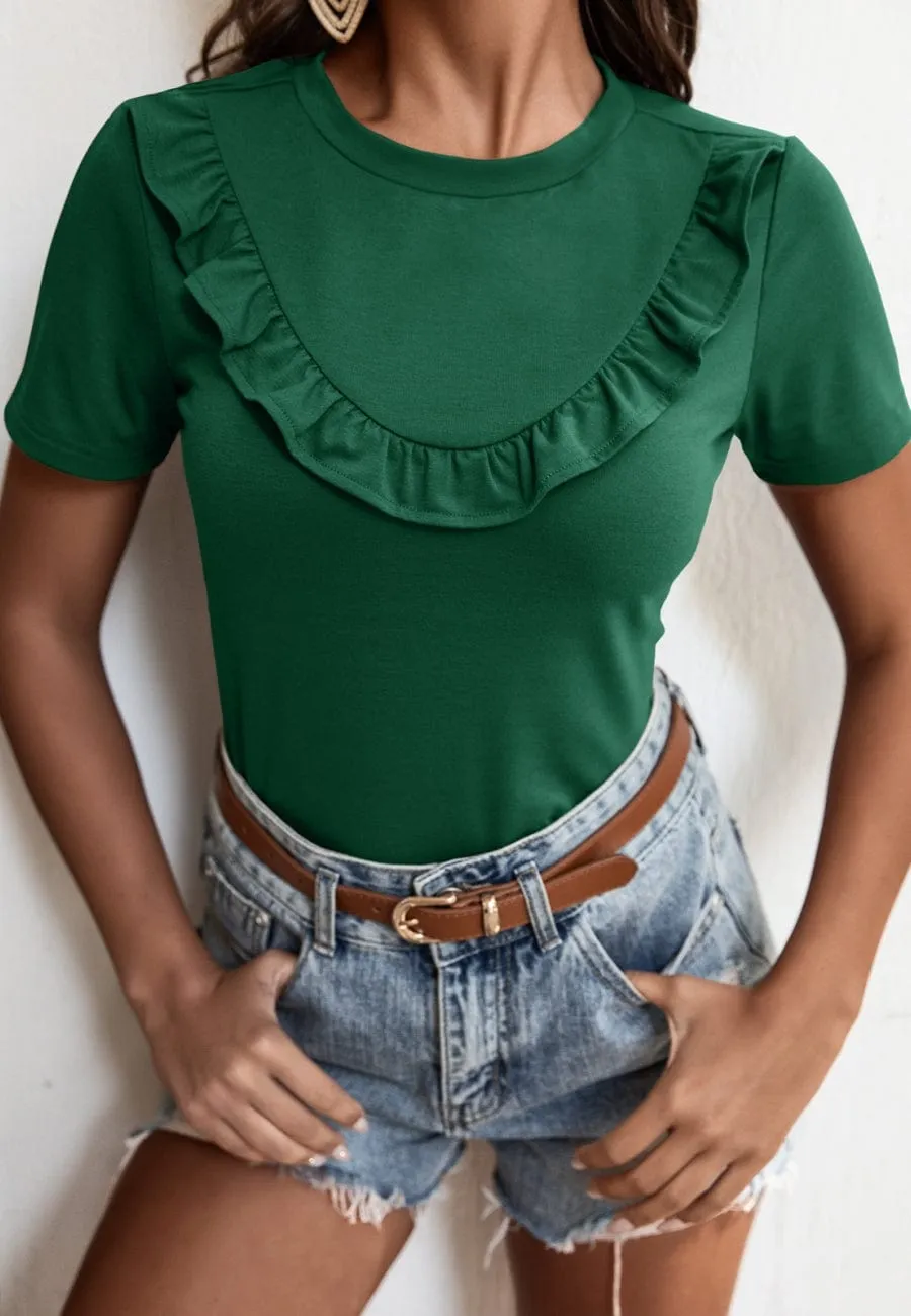 Curved Ruffle Front T-Shirt