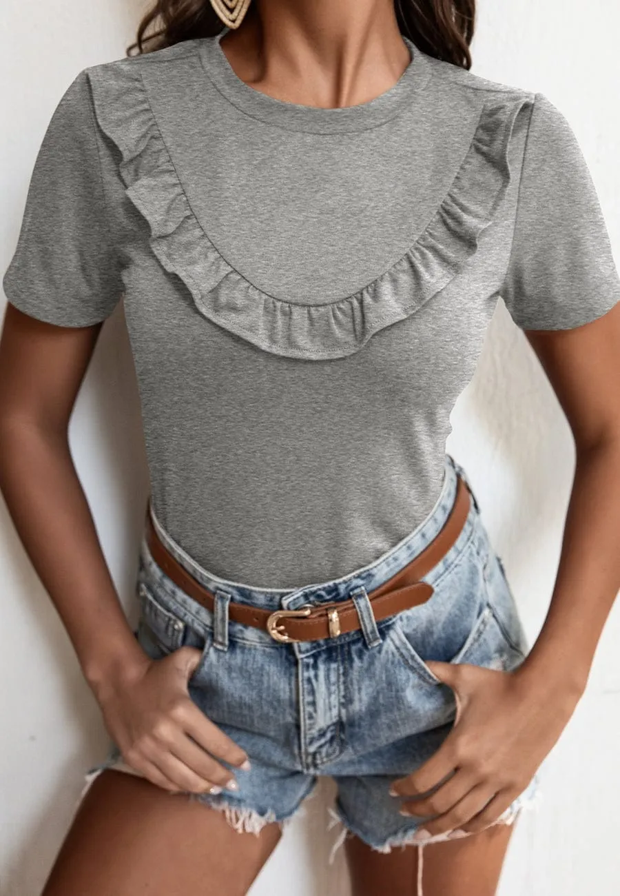 Curved Ruffle Front T-Shirt