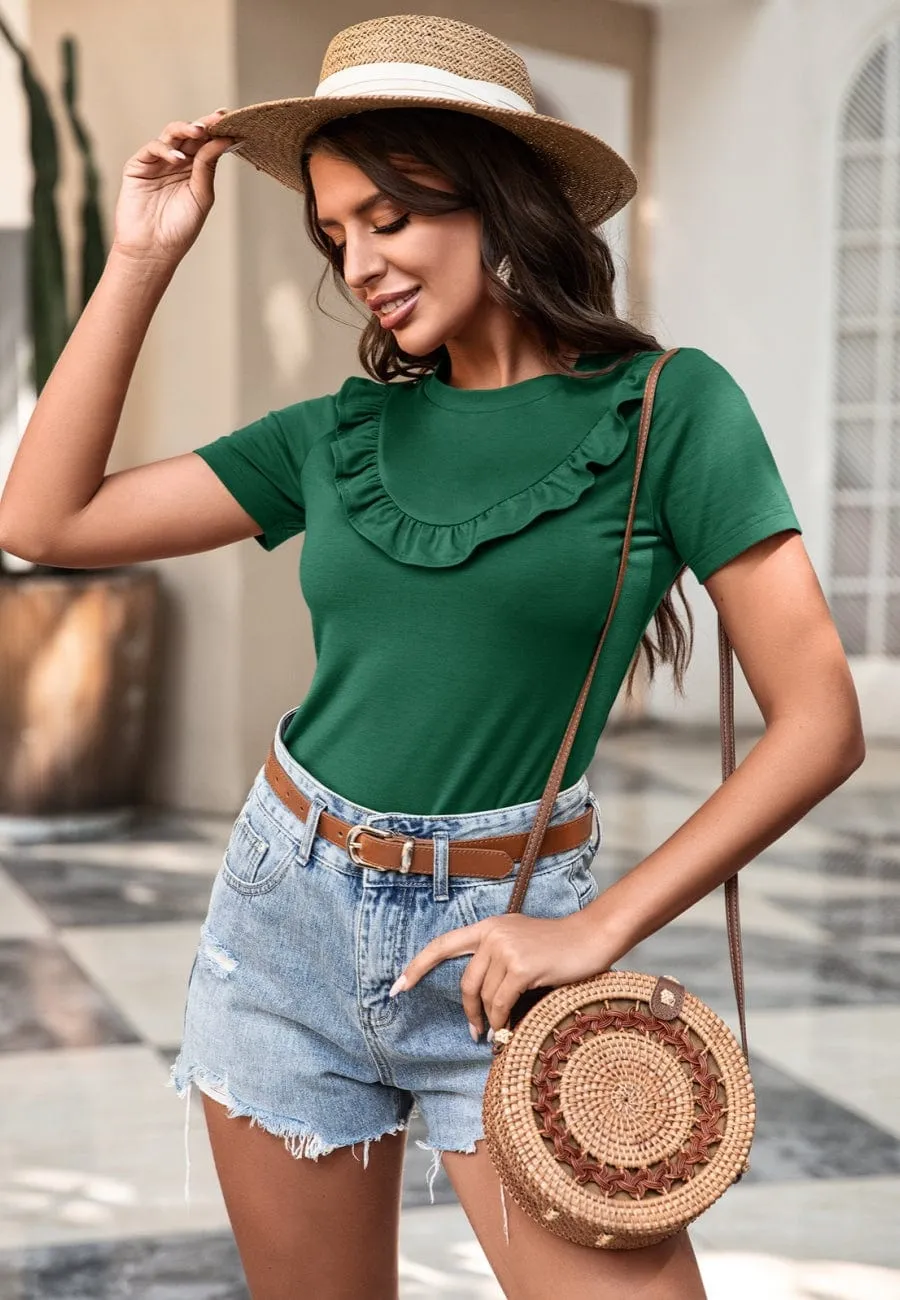 Curved Ruffle Front T-Shirt