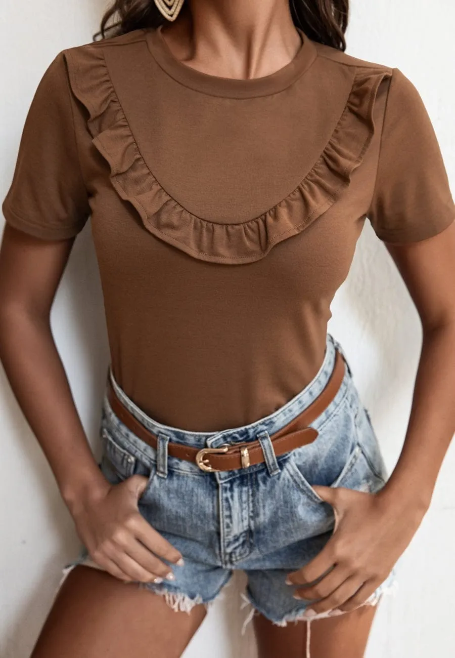 Curved Ruffle Front T-Shirt