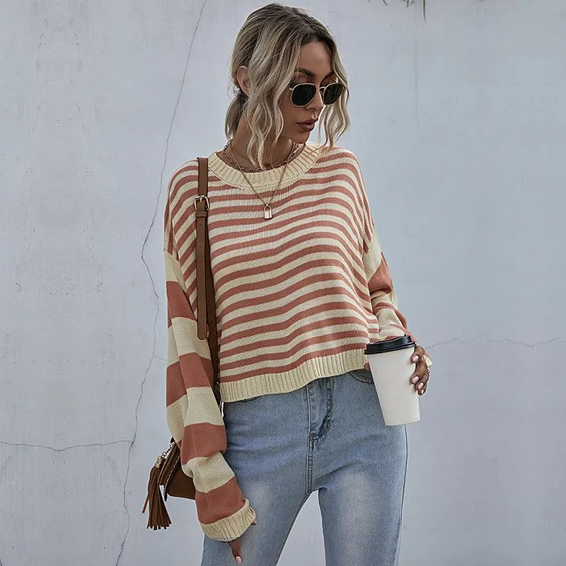 Drop Shoulder Striped Fall Sweater