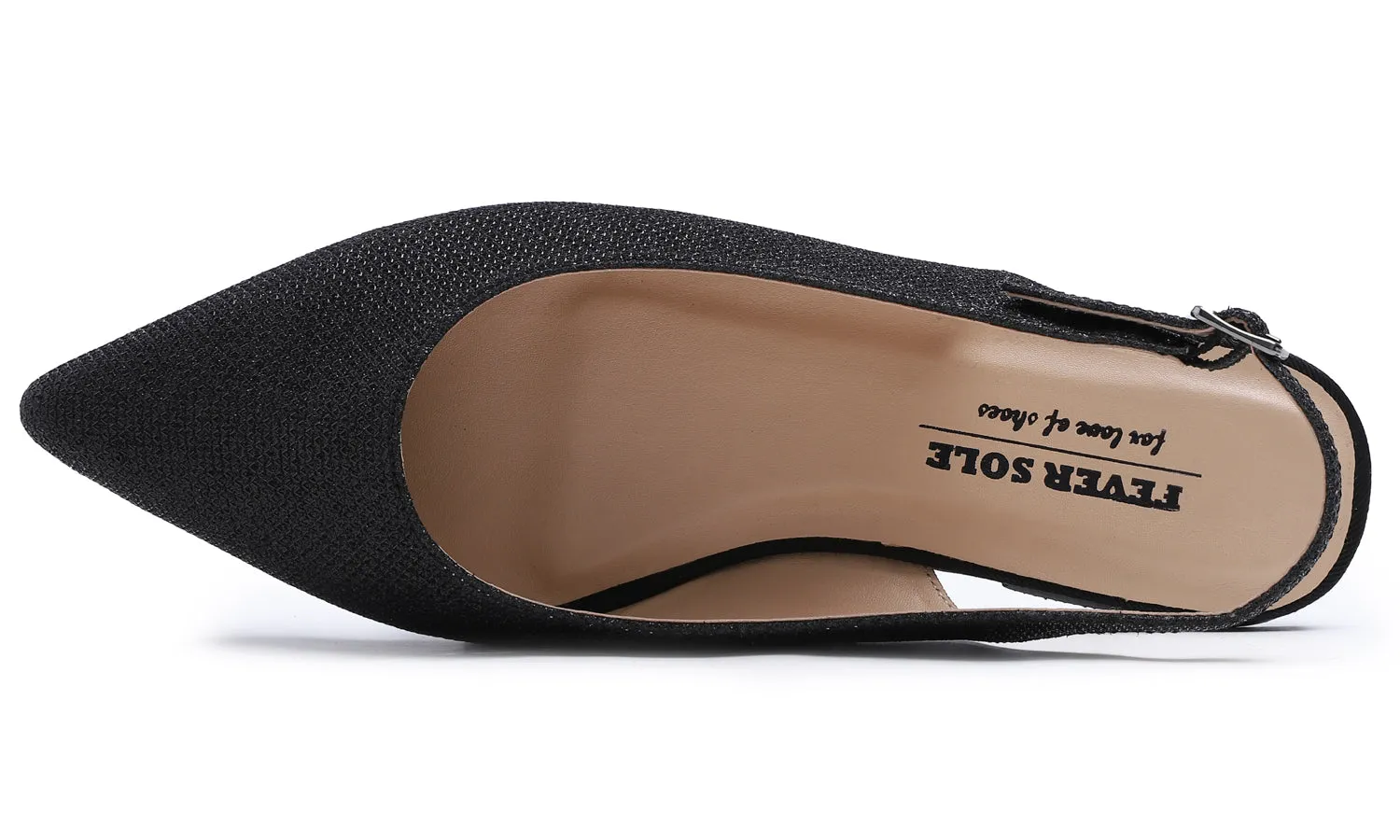 Feversole Pointed Toe Casual Slingback Flat Mules Women's Fashion Buckle Strap Slide Summer Slippers Black Lurex