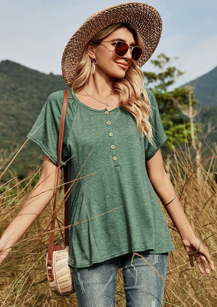 Half Button Front Flowy Tee