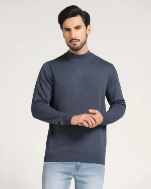 High Neck Navy Solid Sweater - Dexter