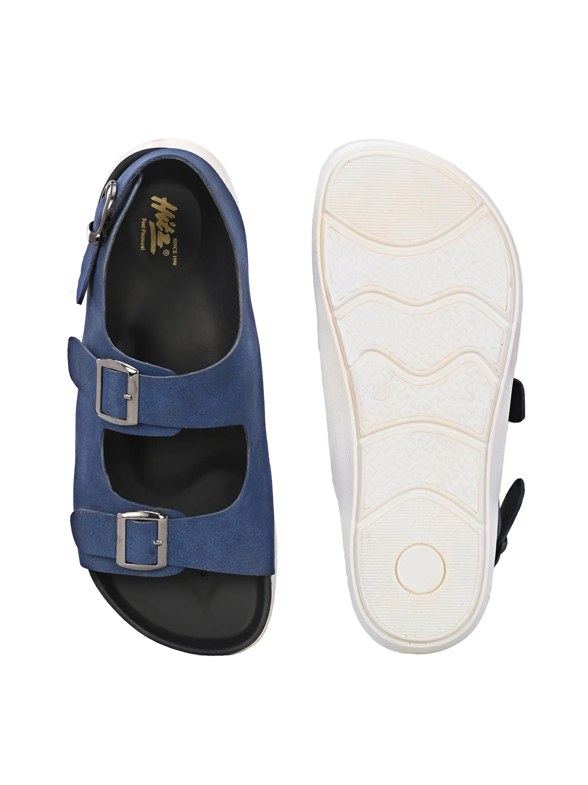 Hitz Men's Blue Leather Daily Wear Sandals