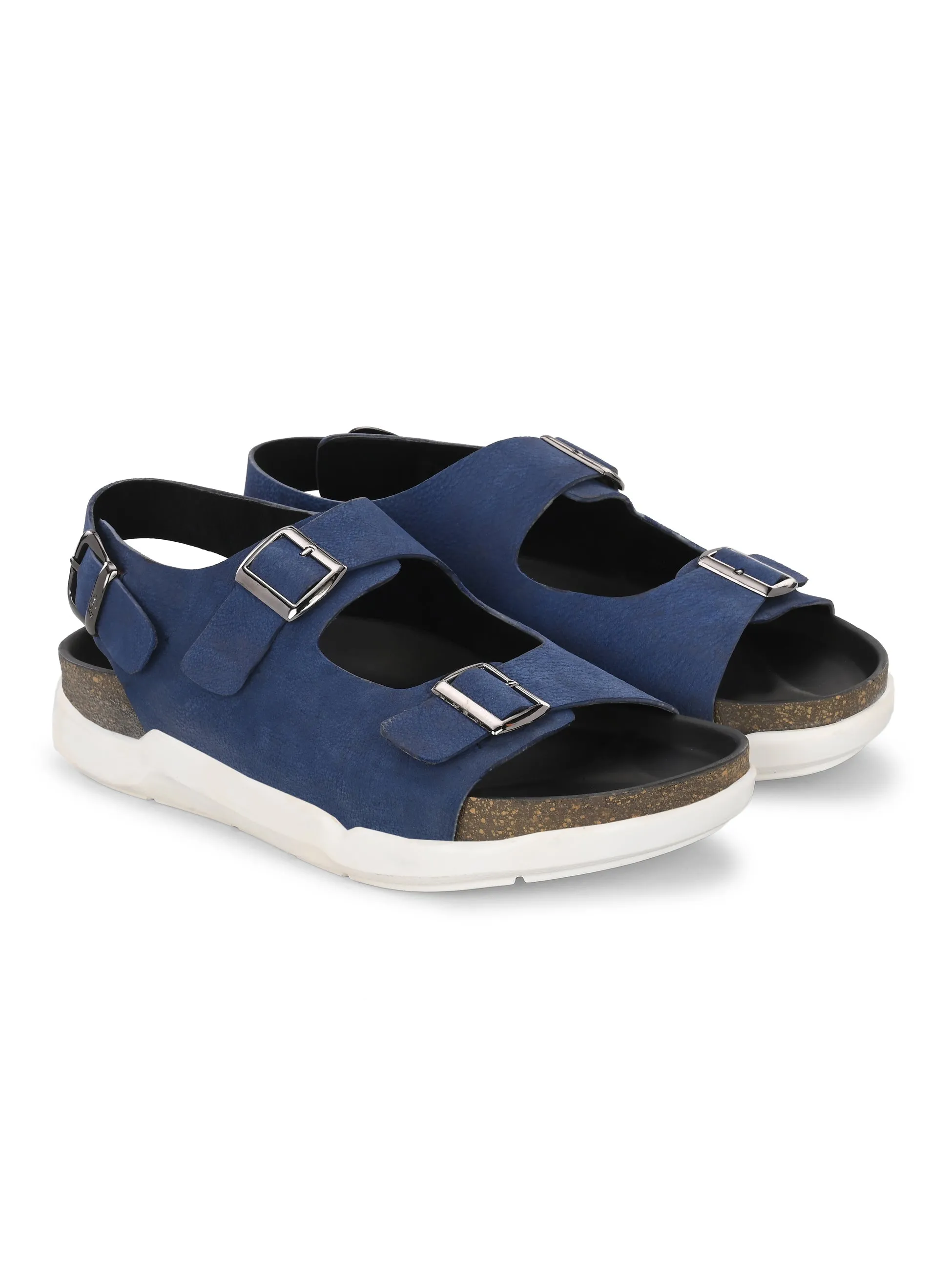 Hitz Men's Blue Leather Daily Wear Sandals