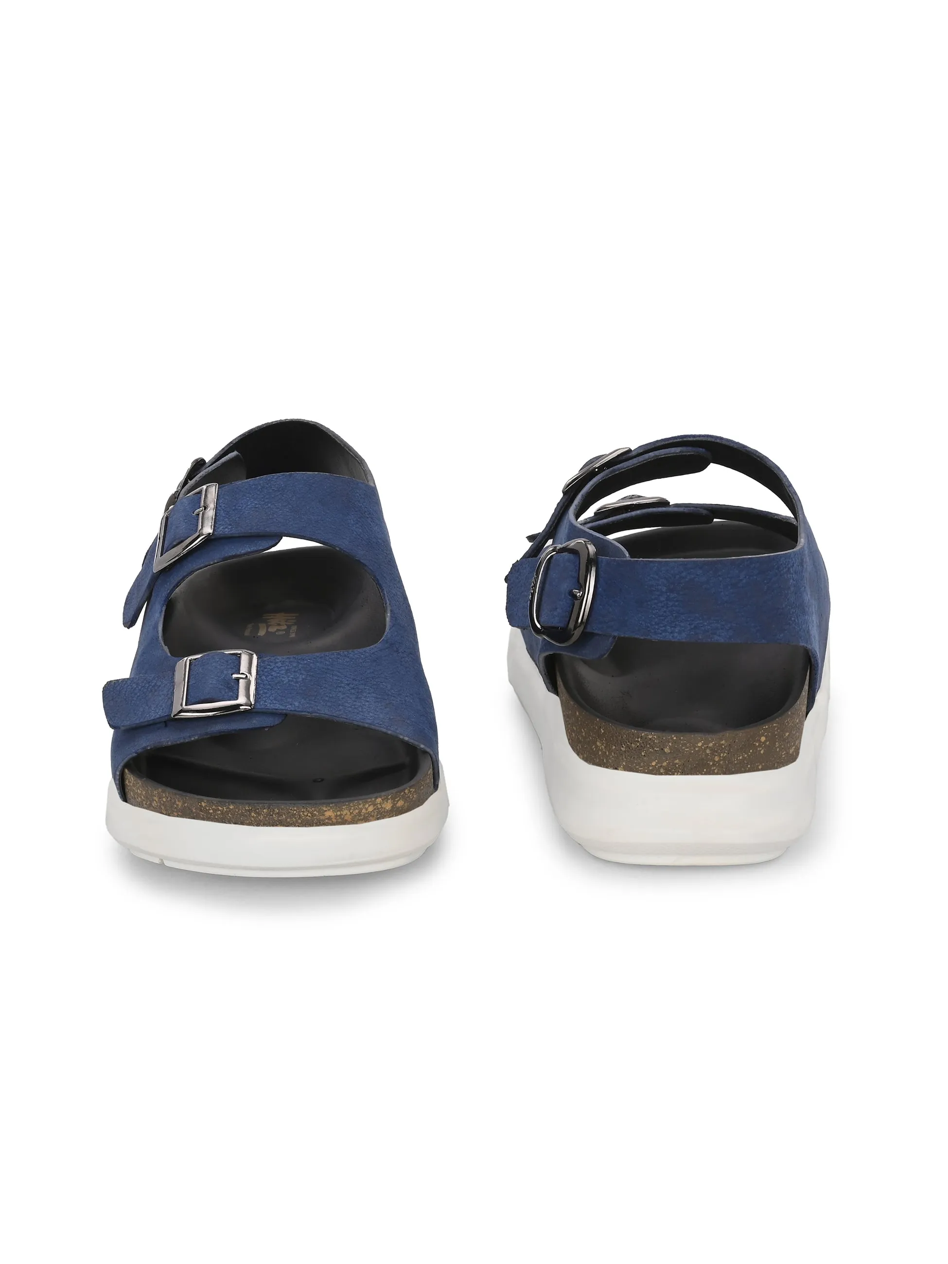 Hitz Men's Blue Leather Daily Wear Sandals