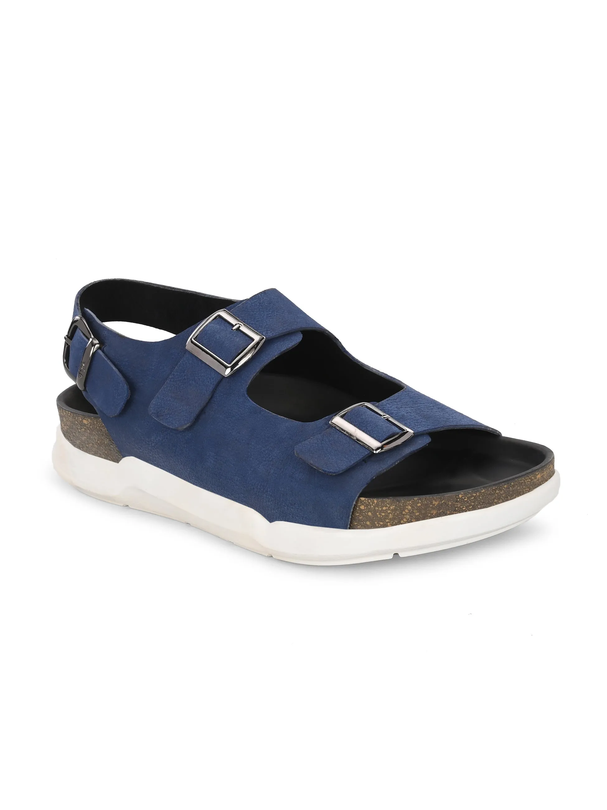 Hitz Men's Blue Leather Daily Wear Sandals