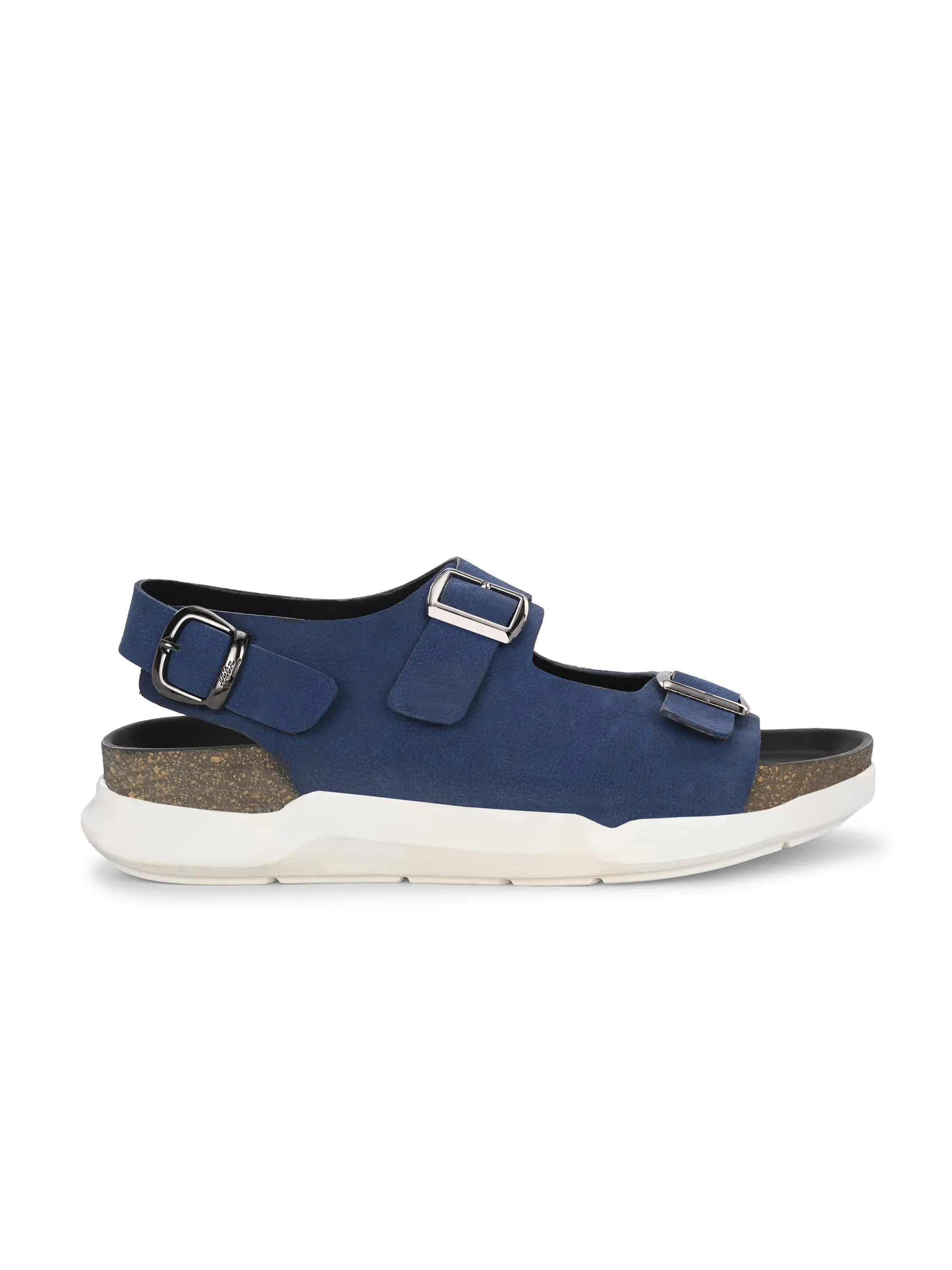 Hitz Men's Blue Leather Daily Wear Sandals