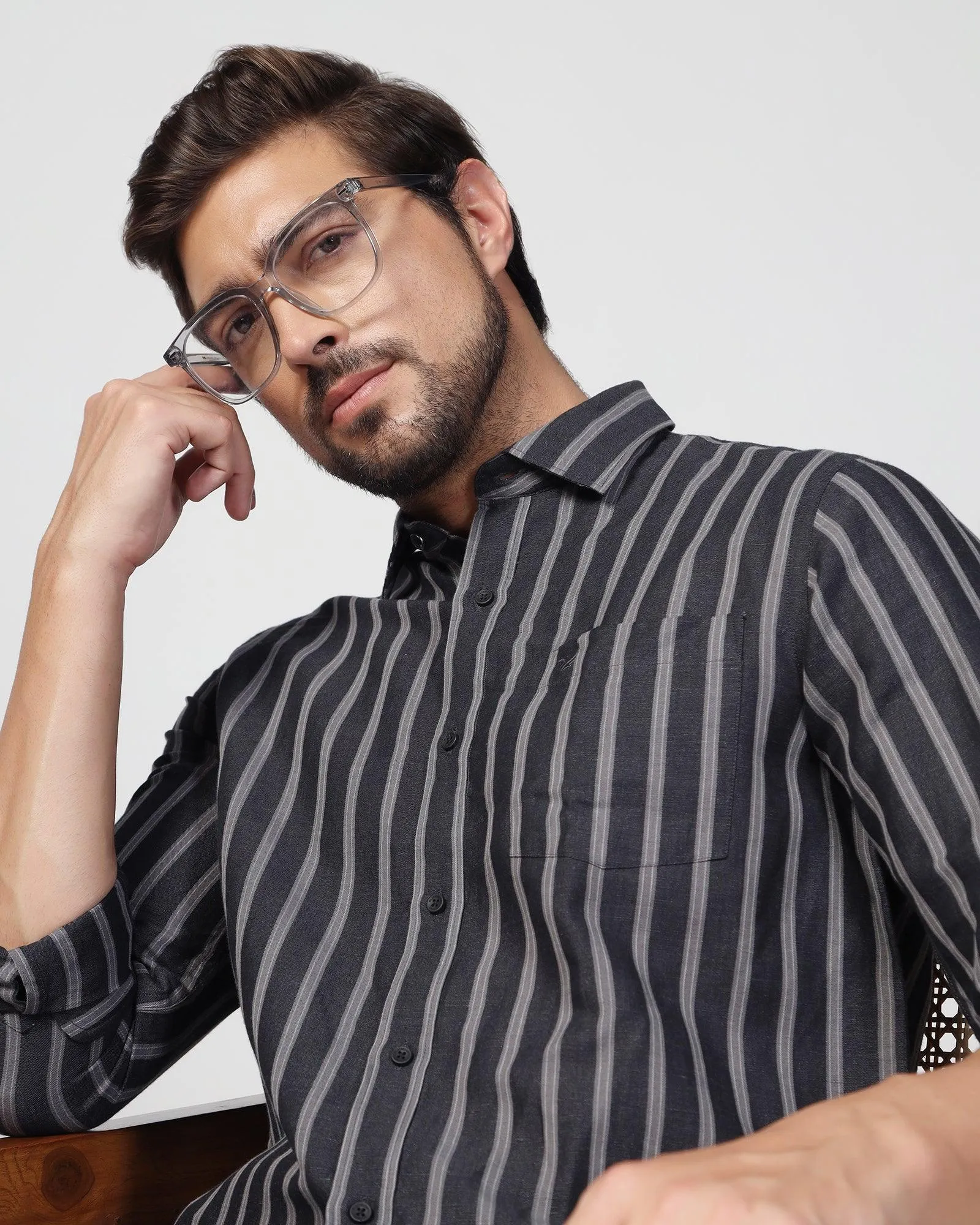 Linen Casual Charcoal Stripe Shirt - Ernest