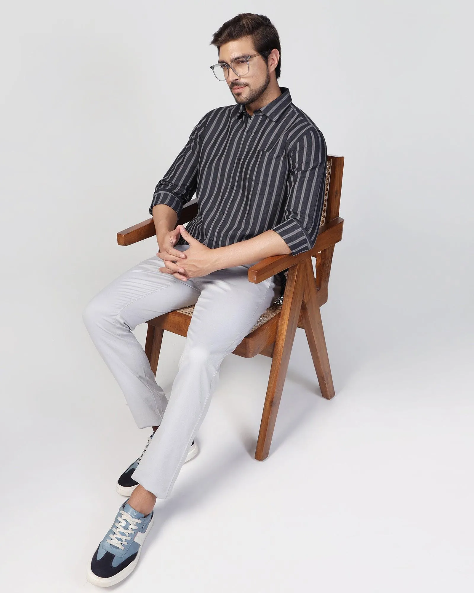 Linen Casual Charcoal Stripe Shirt - Ernest