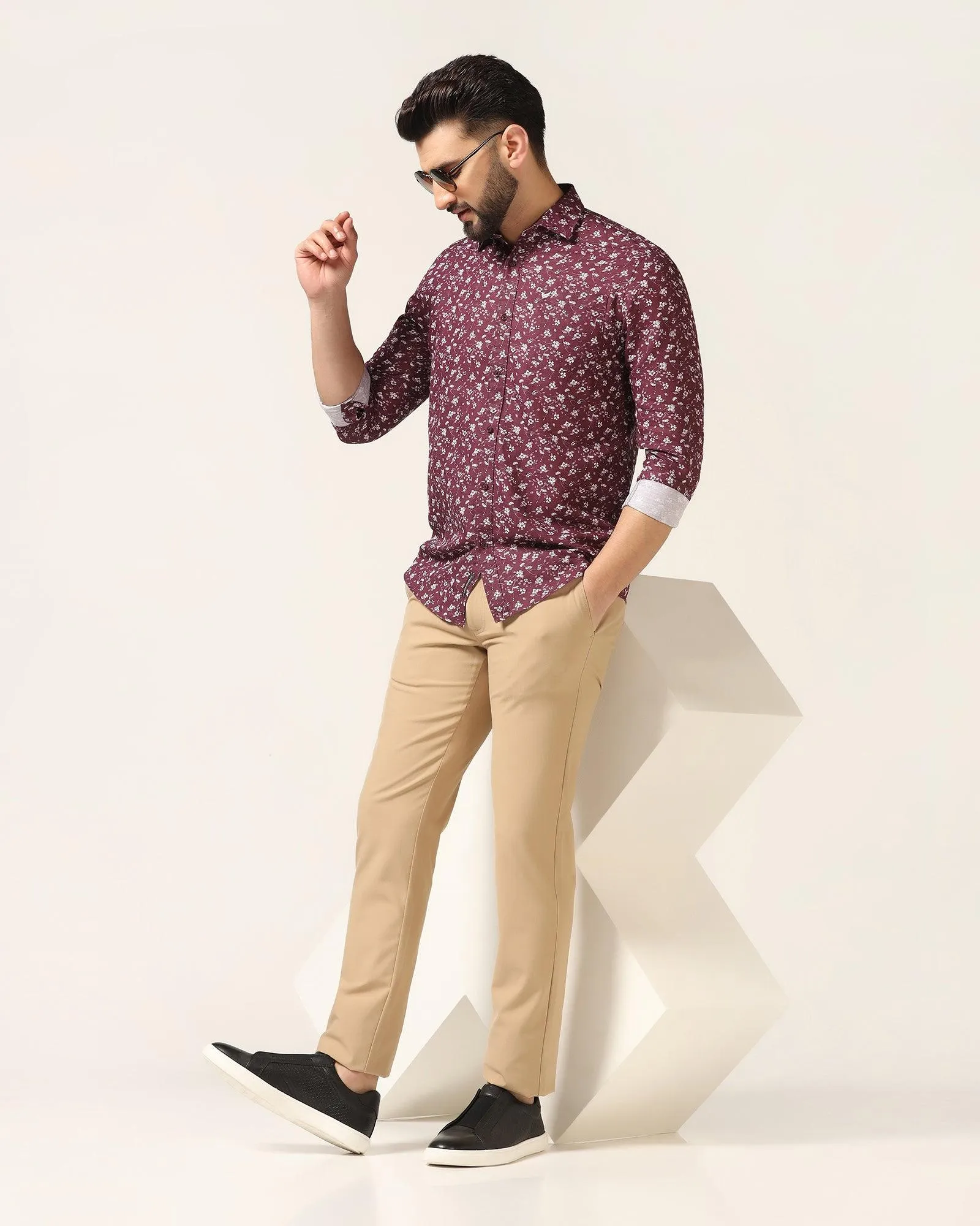 Linen Casual Wine Printed Shirt - Nigel