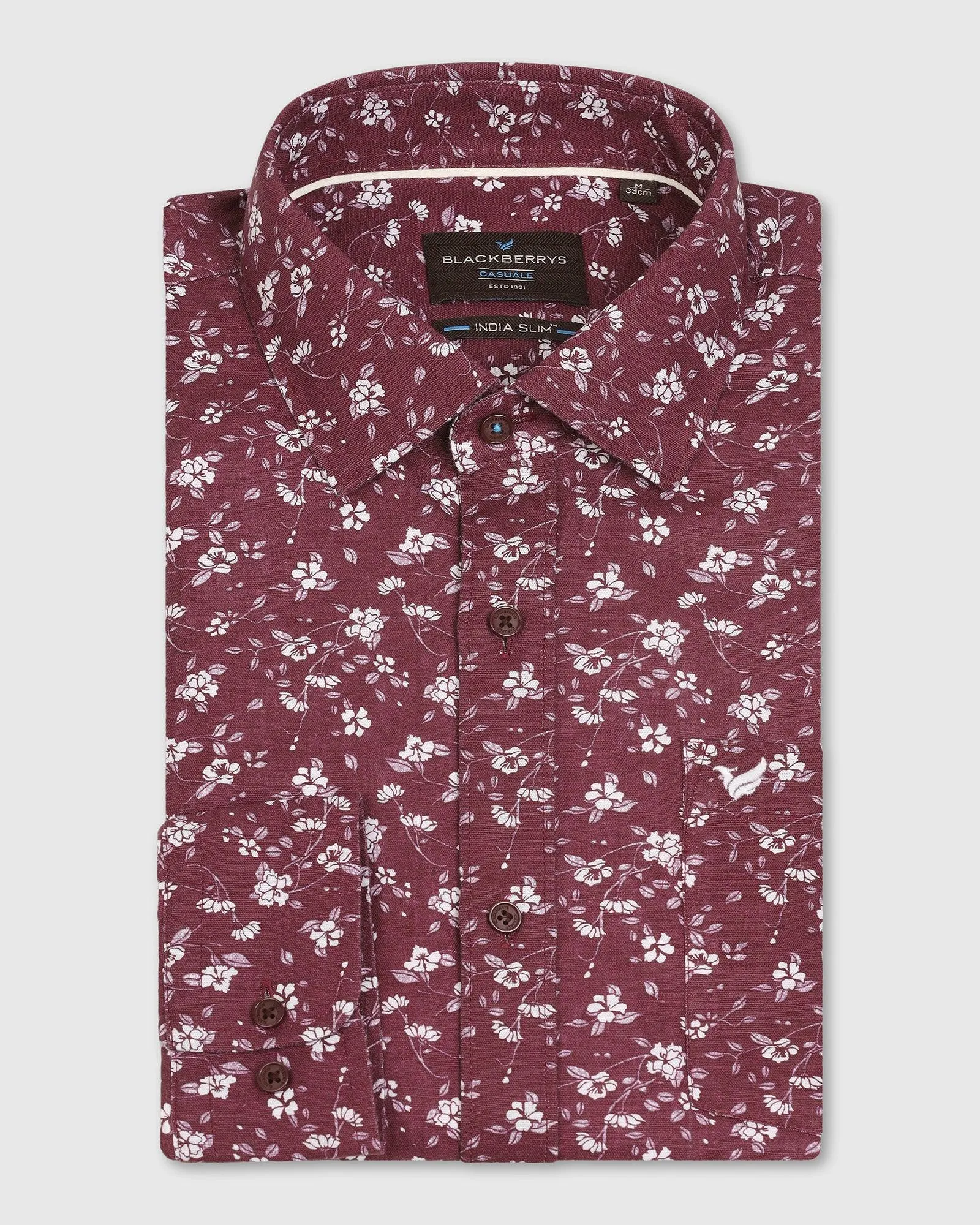 Linen Casual Wine Printed Shirt - Nigel