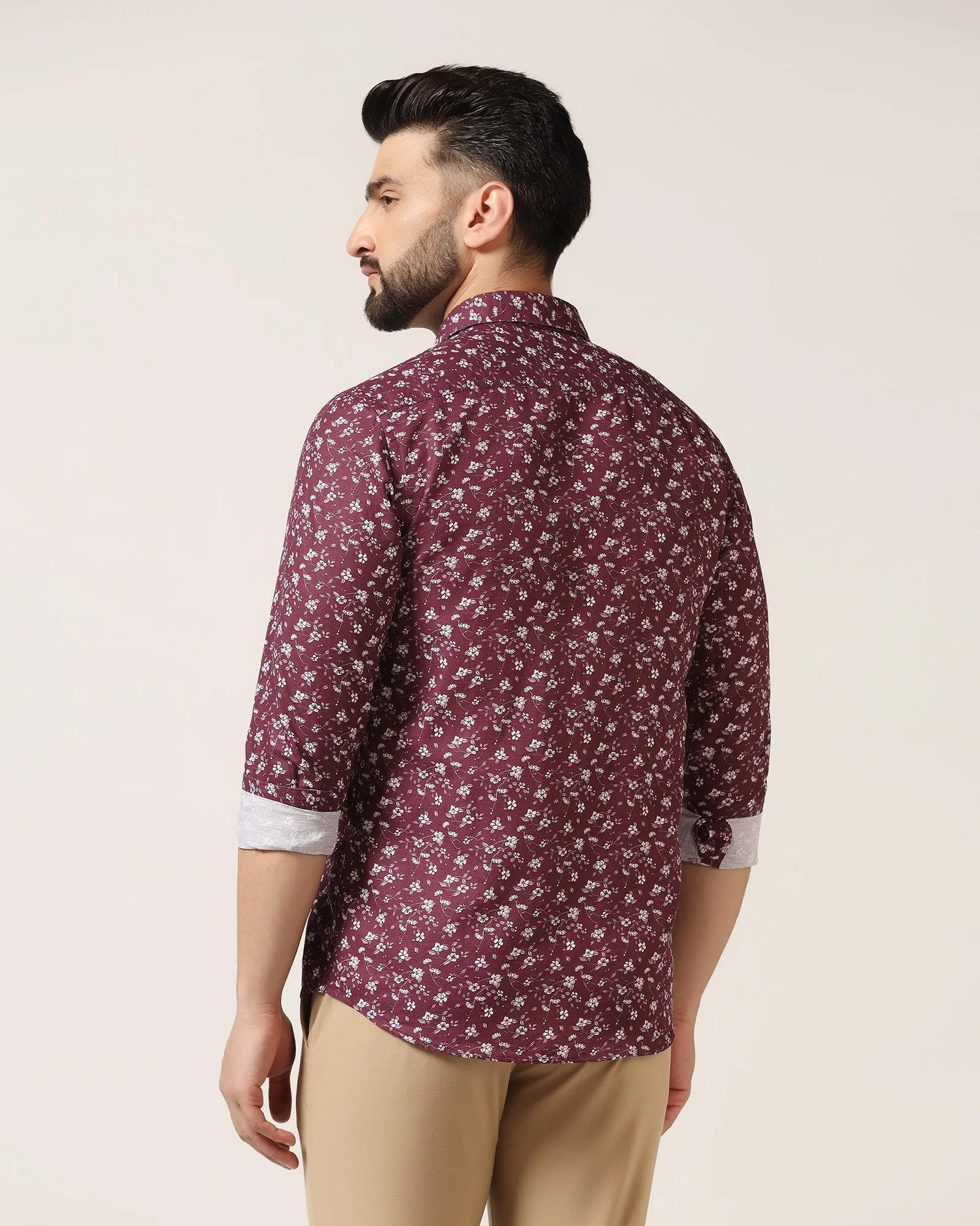 Linen Casual Wine Printed Shirt - Nigel