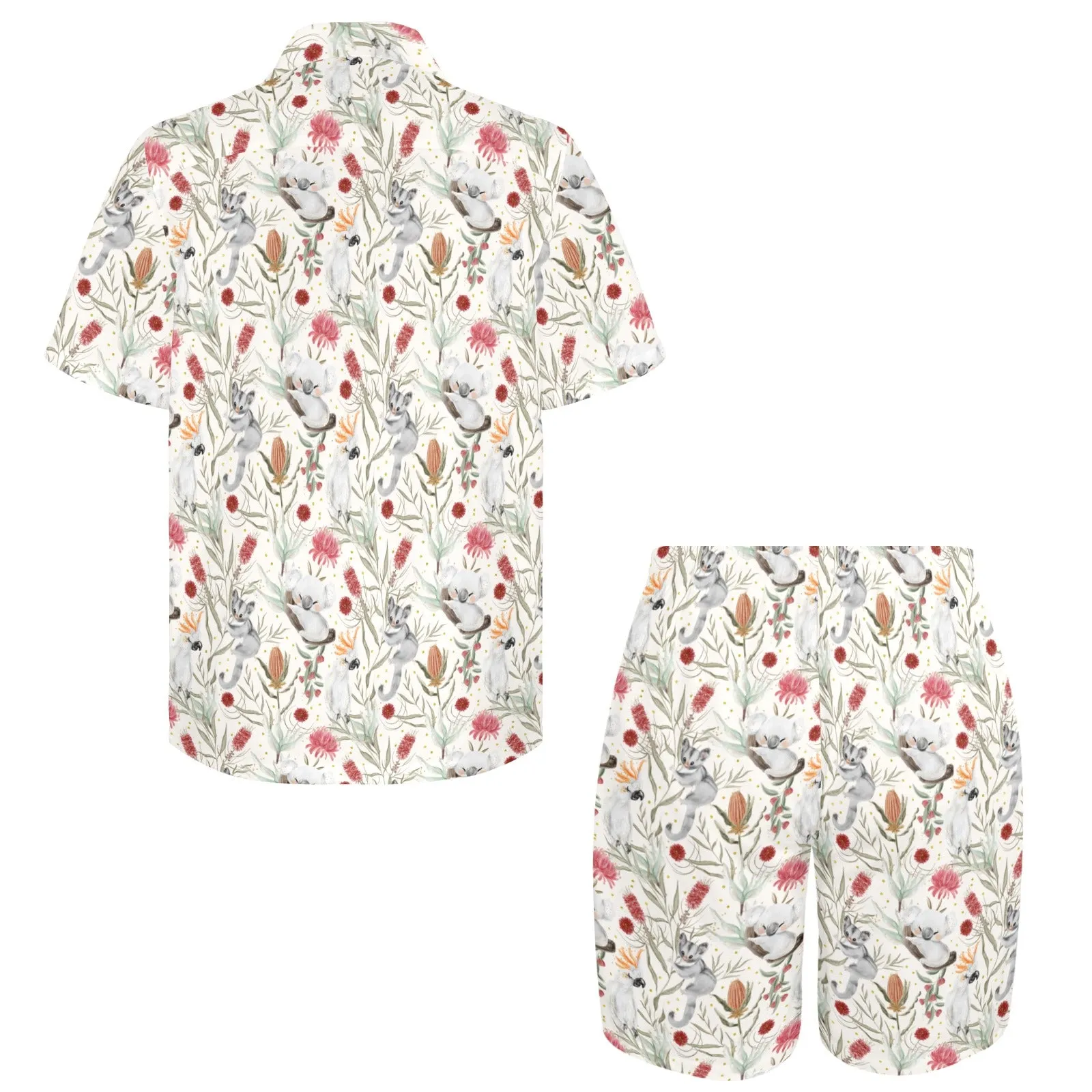 Men's Shirt & Shorts Set Australian Animals, Koala, Sugar Glider Men's Shirt and Shorts Outfit (Set26)