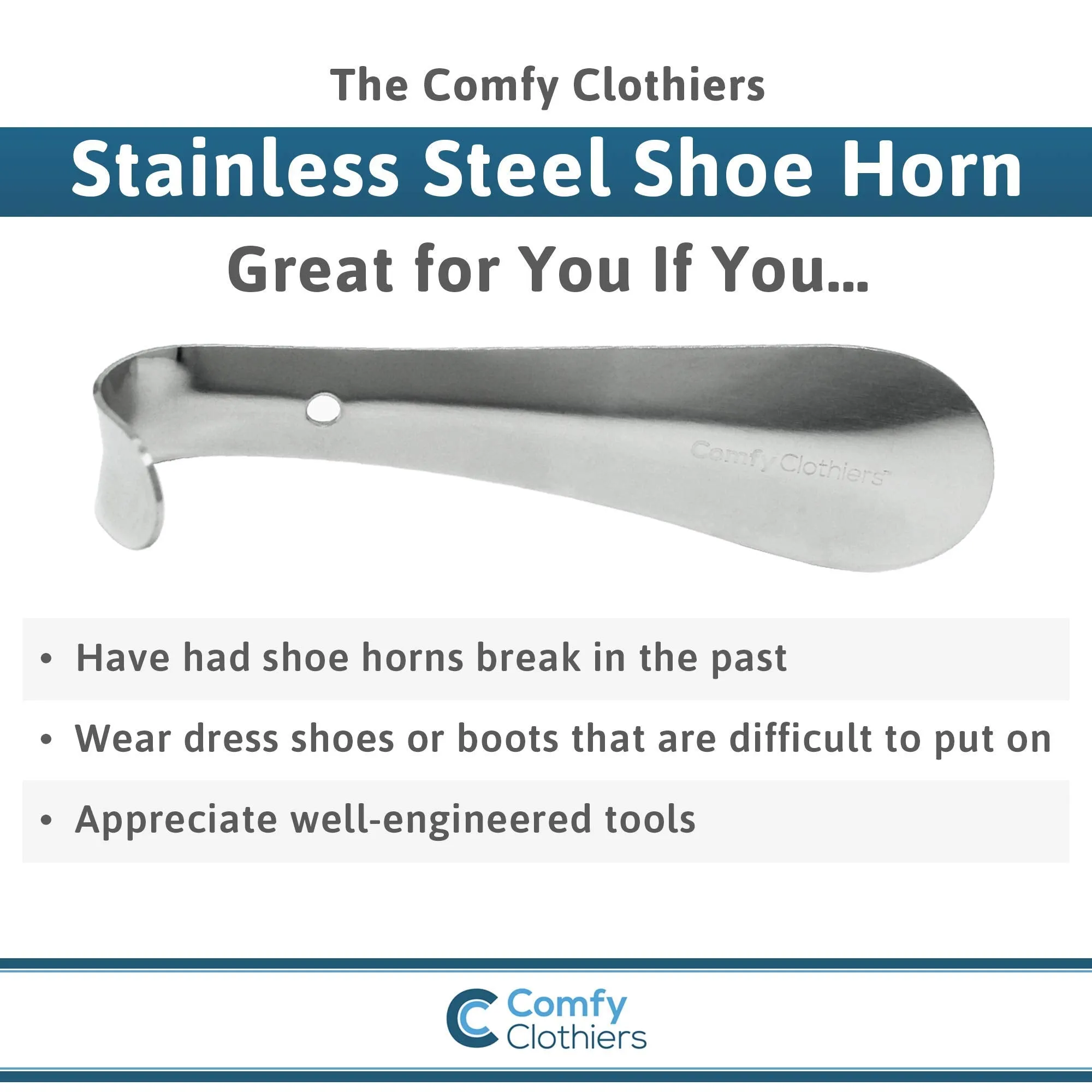 Metal Shoe Horn - Heavy Duty Stainless Steel Shoehorn By