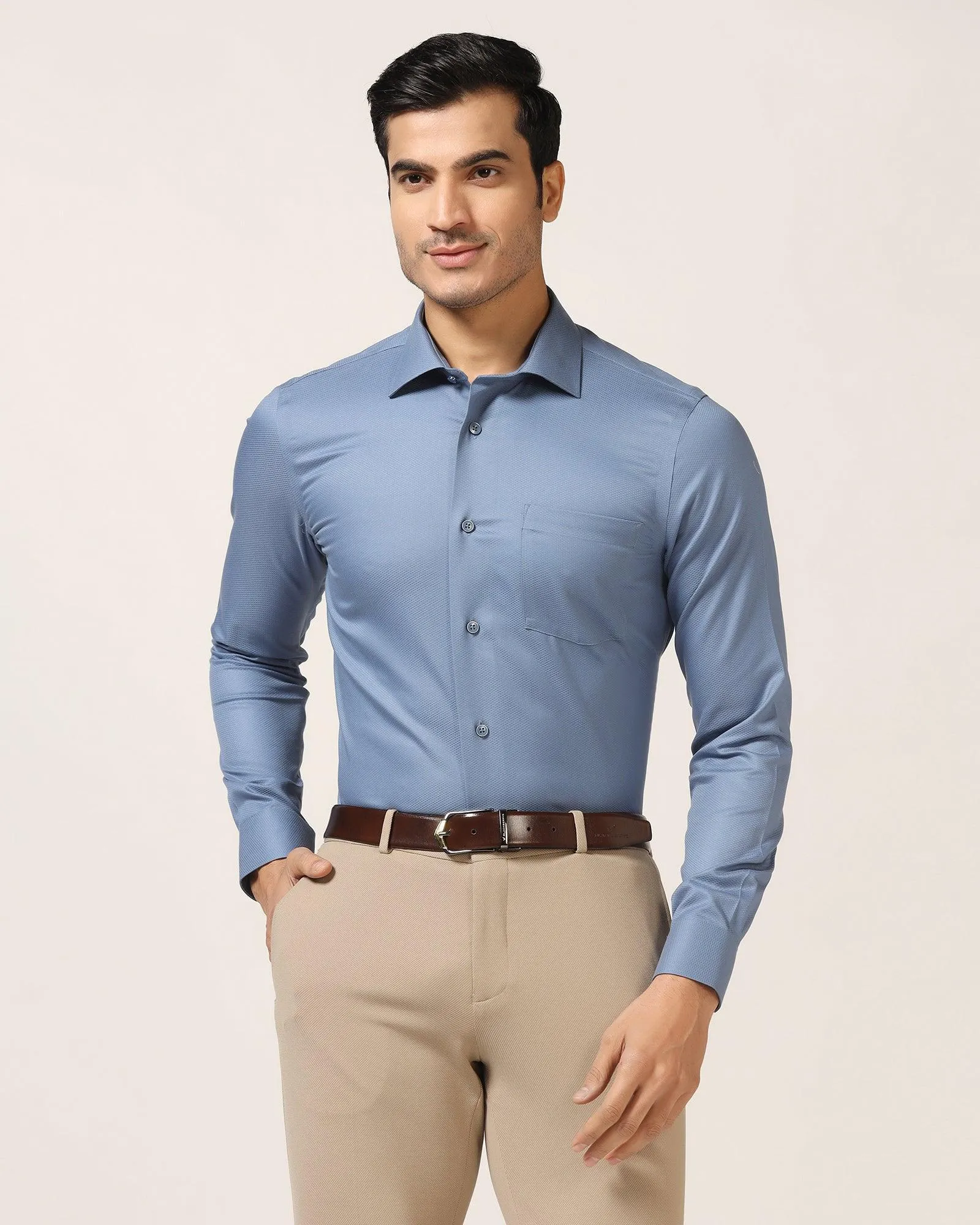 Non Iron Formal Mid Blue Textured Shirt - DOFP31