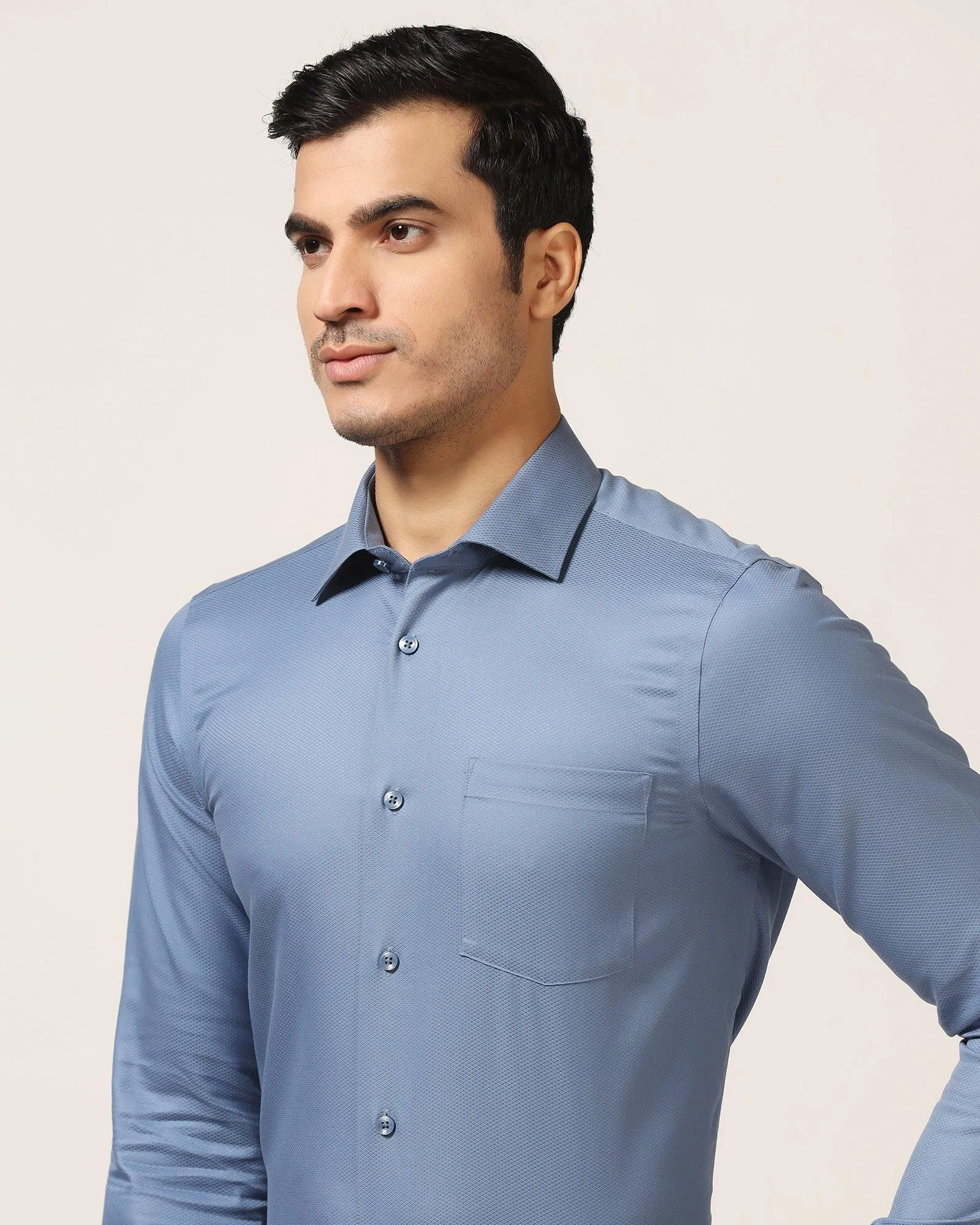 Non Iron Formal Mid Blue Textured Shirt - DOFP31