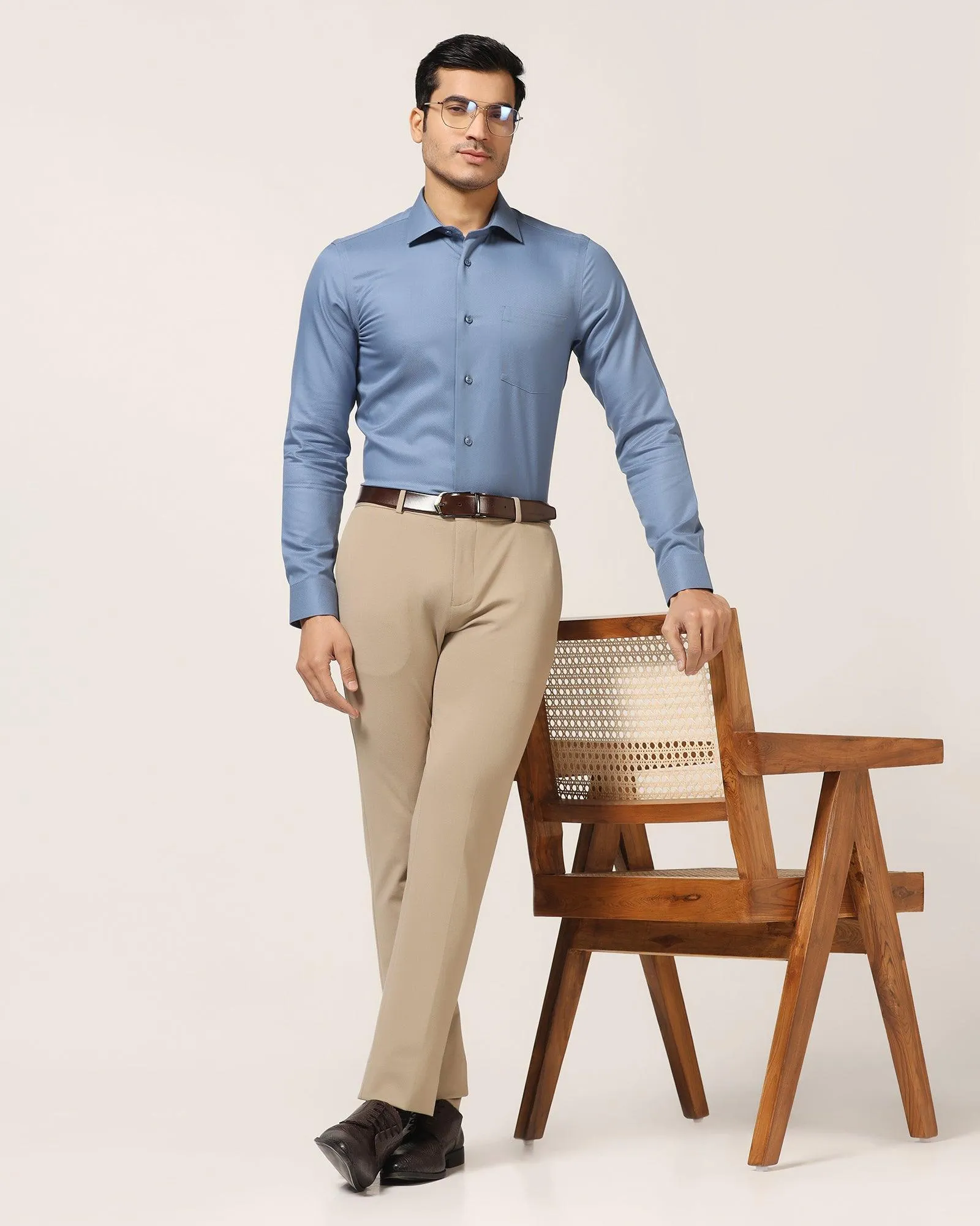 Non Iron Formal Mid Blue Textured Shirt - DOFP31