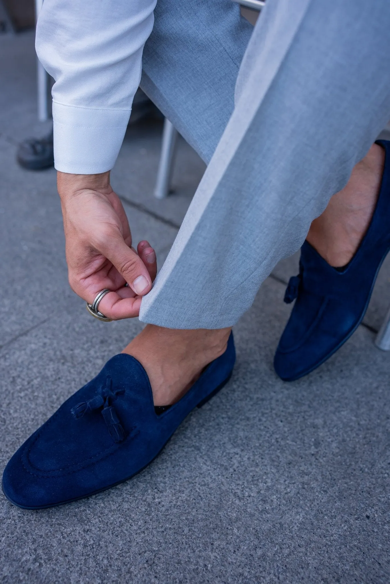 Ocean Blue Suede Tassel Loafers