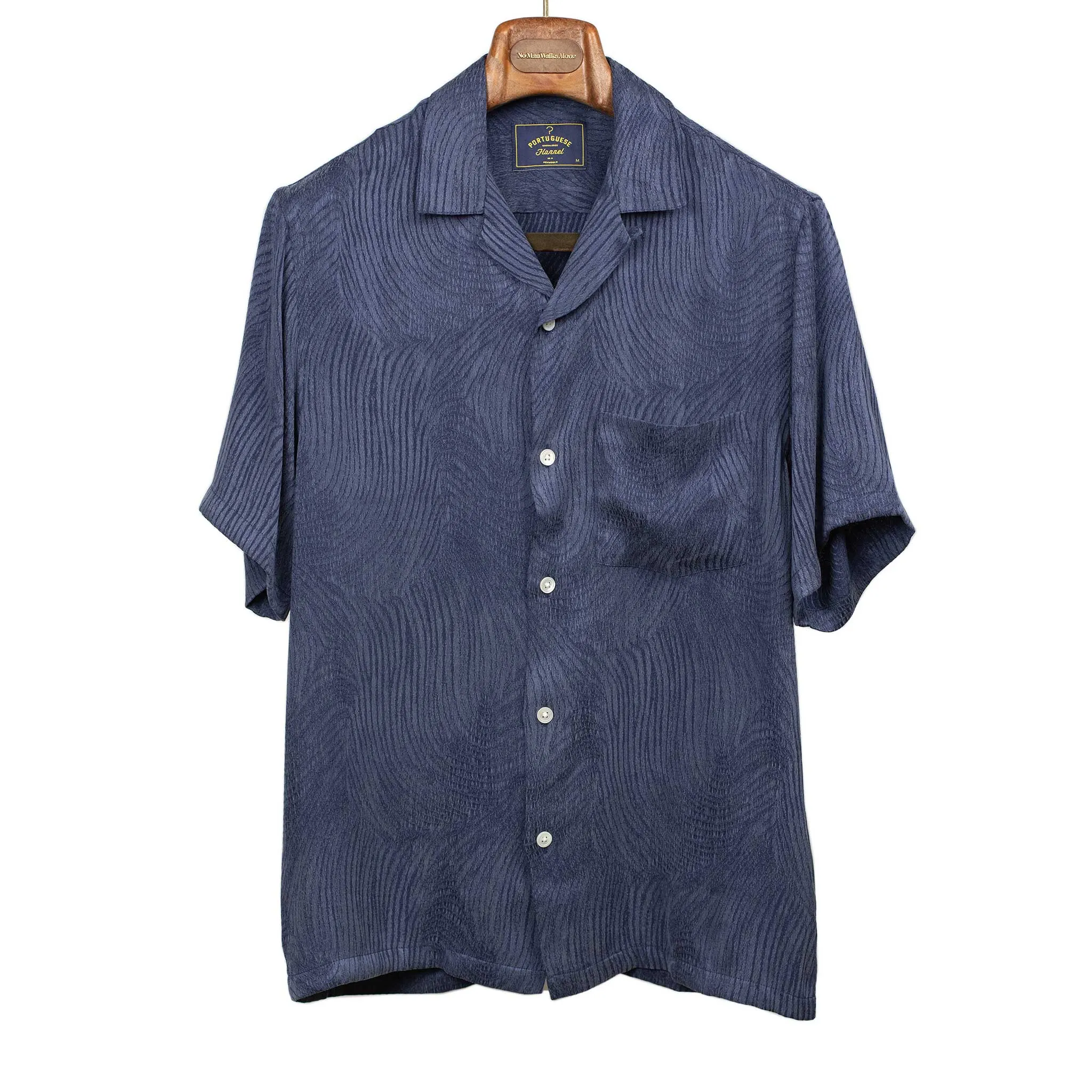 Optic camp collar shirt in navy viscose jacquard