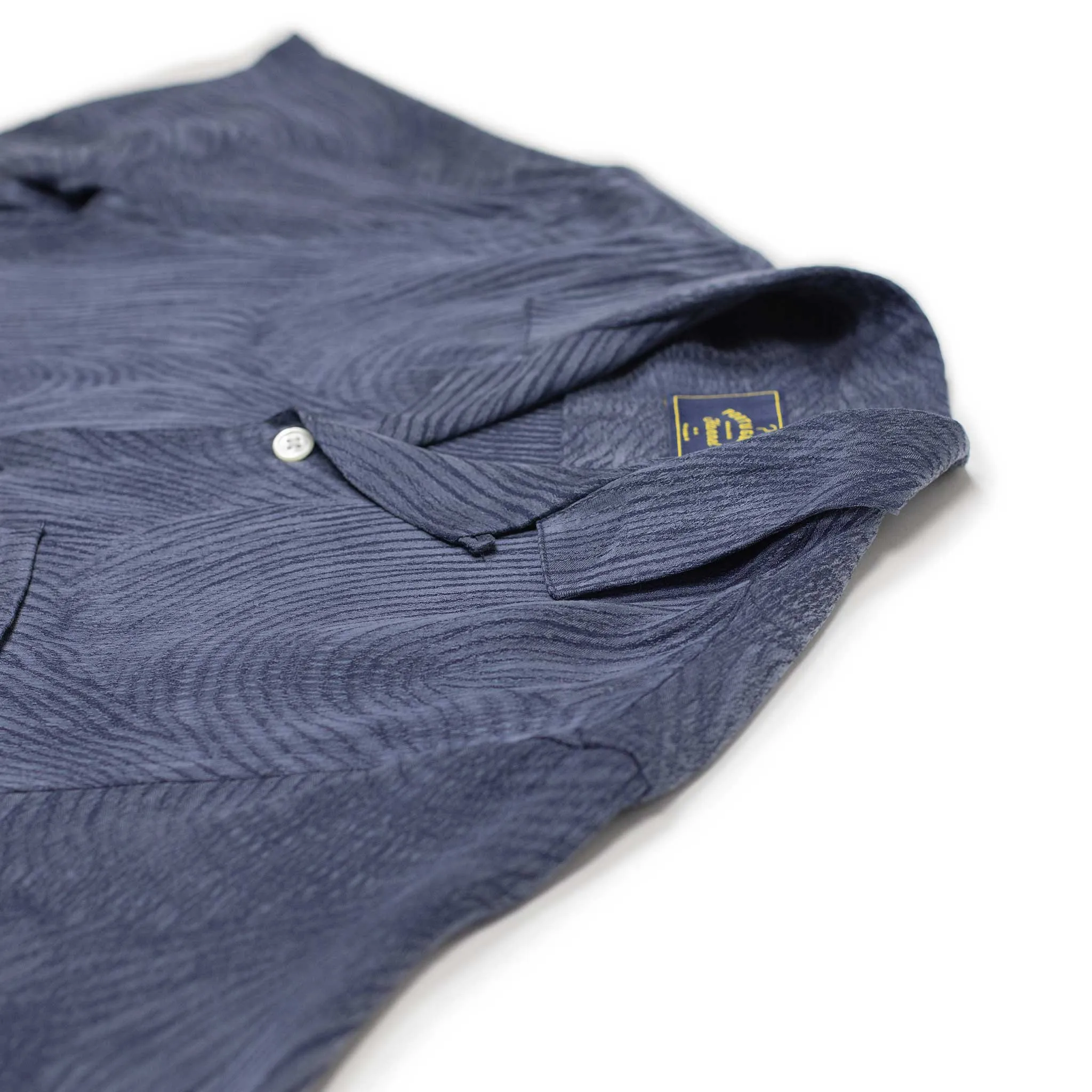 Optic camp collar shirt in navy viscose jacquard