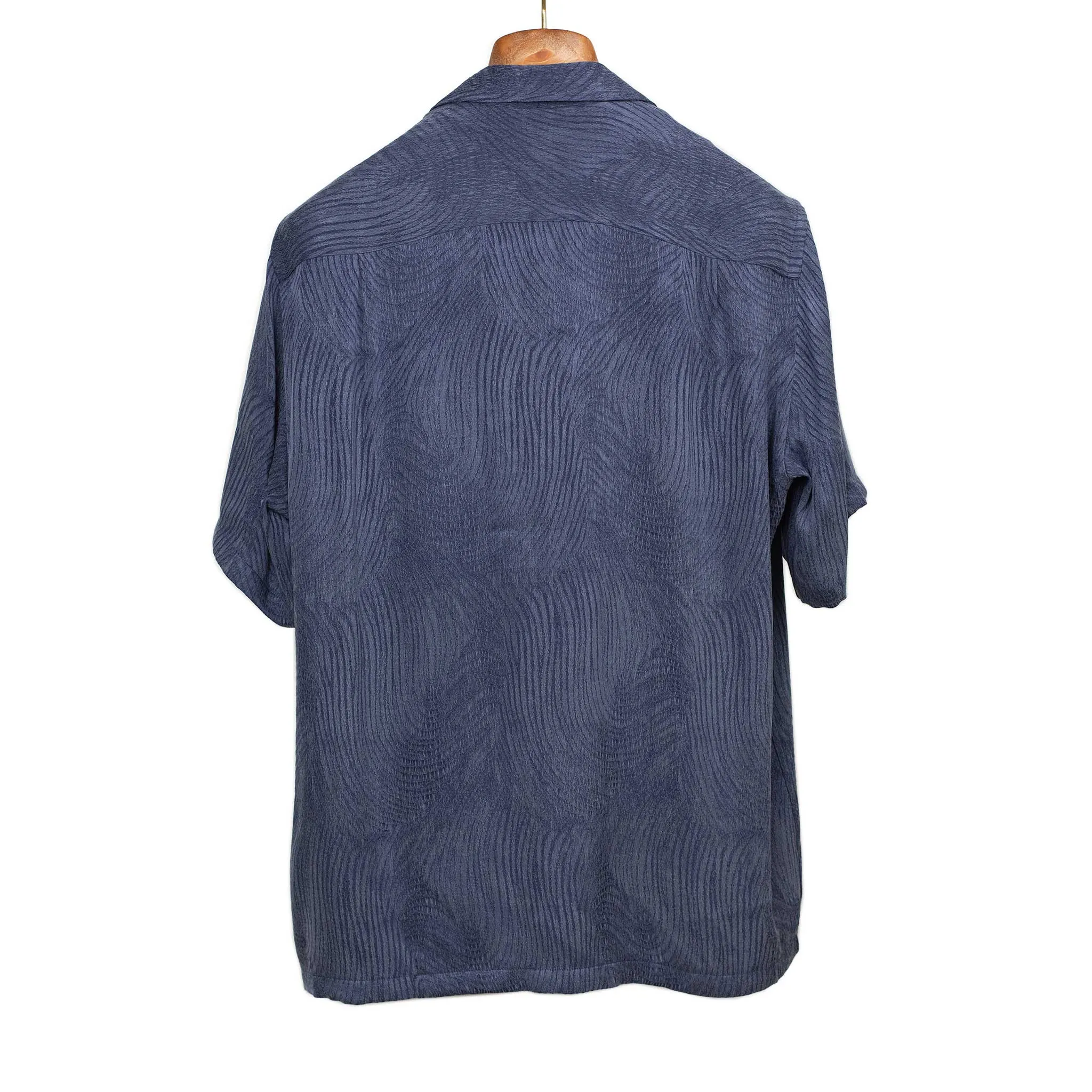 Optic camp collar shirt in navy viscose jacquard