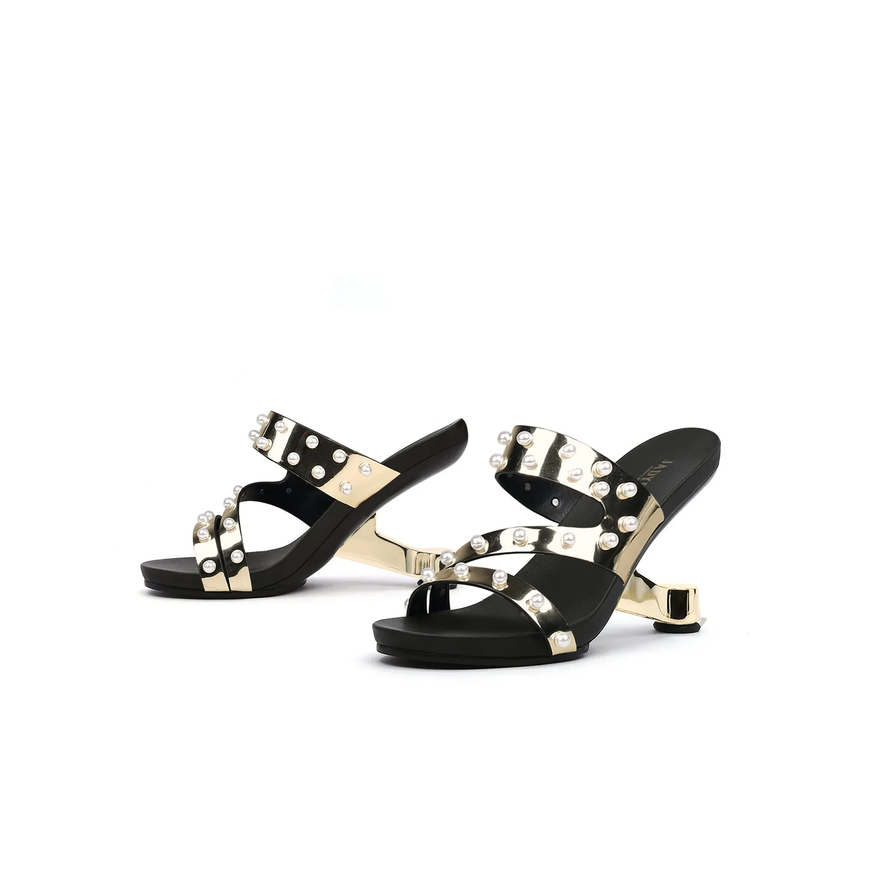 Pearl Strap High Heel Mules