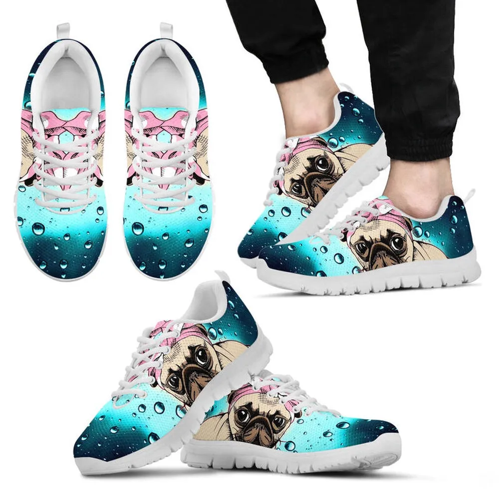 Pug Sneaker, Pug Dog Raindrop Sneaker Shoes, Pug Shoes