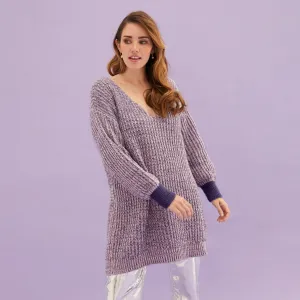 RESALE | Rosie V Neck Twist Tunic Knit Jumper - Lilac