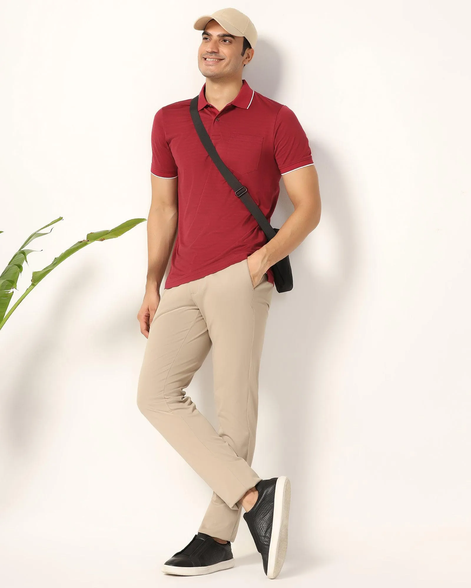 Slim Fit B-91 Casual Beige Solid Khakis - Vring