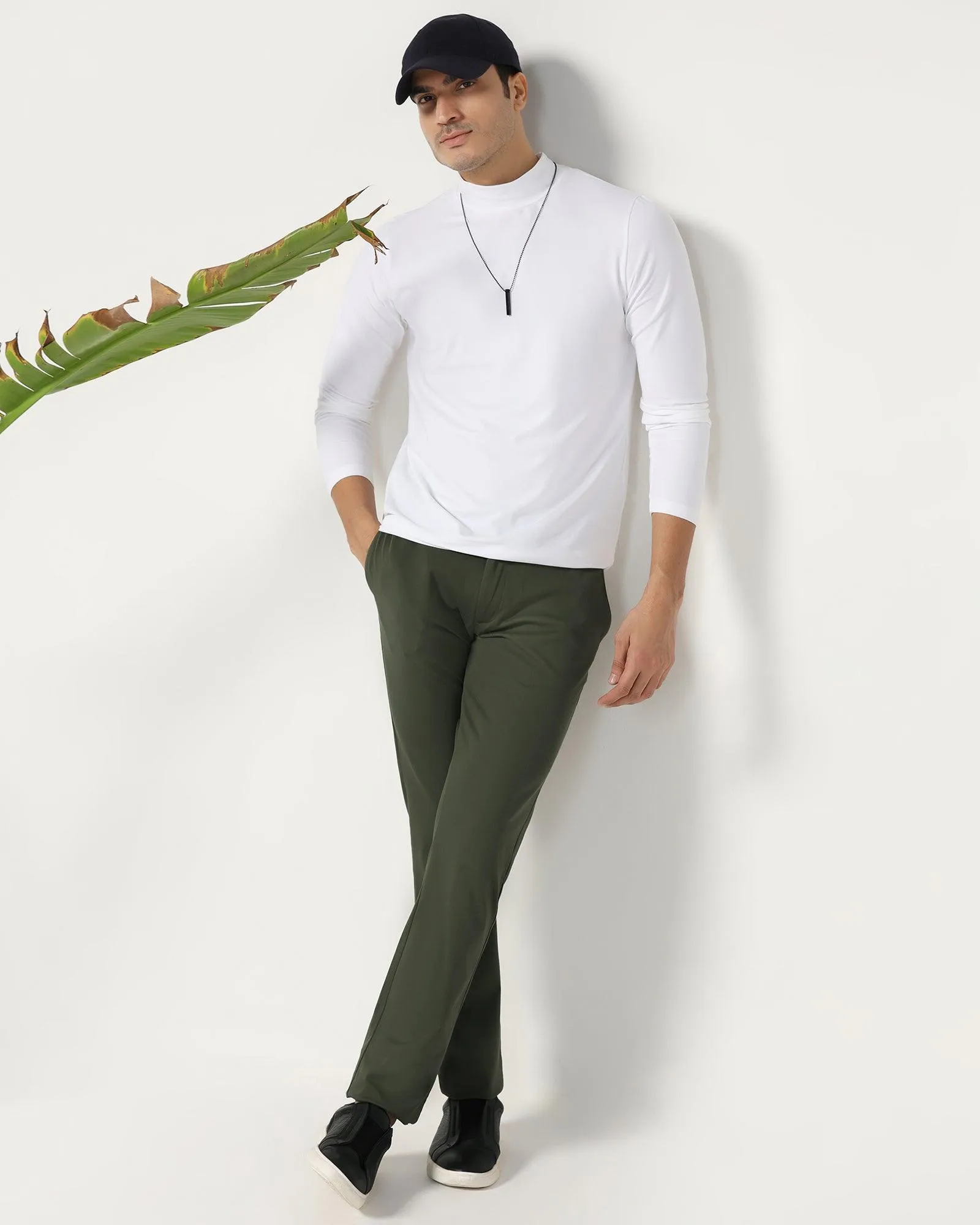 Slim Fit B-91 Casual Olive Solid Khakis - Vring