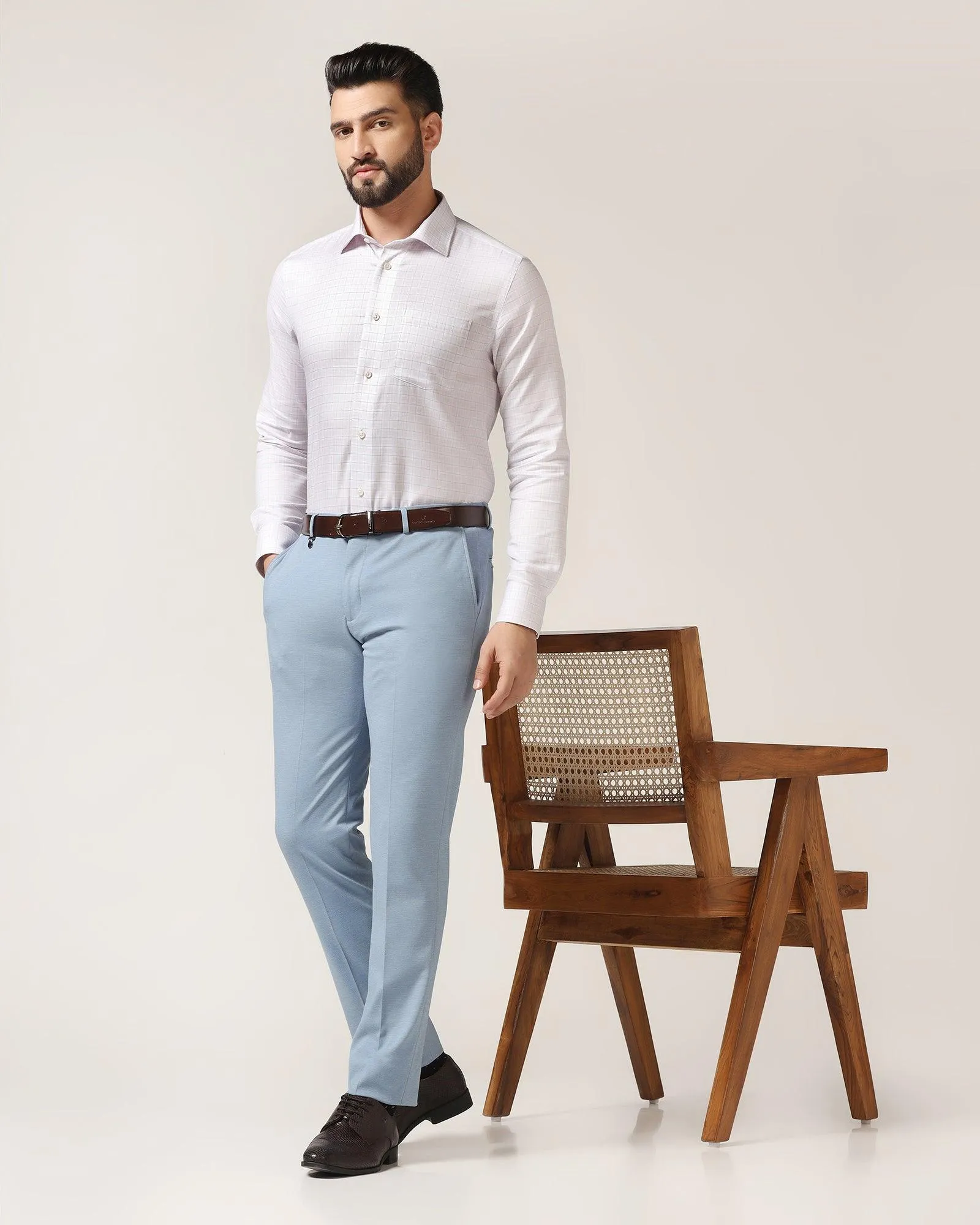 Slim Fit B-91 Formal Blue Textured Trouser - Steve