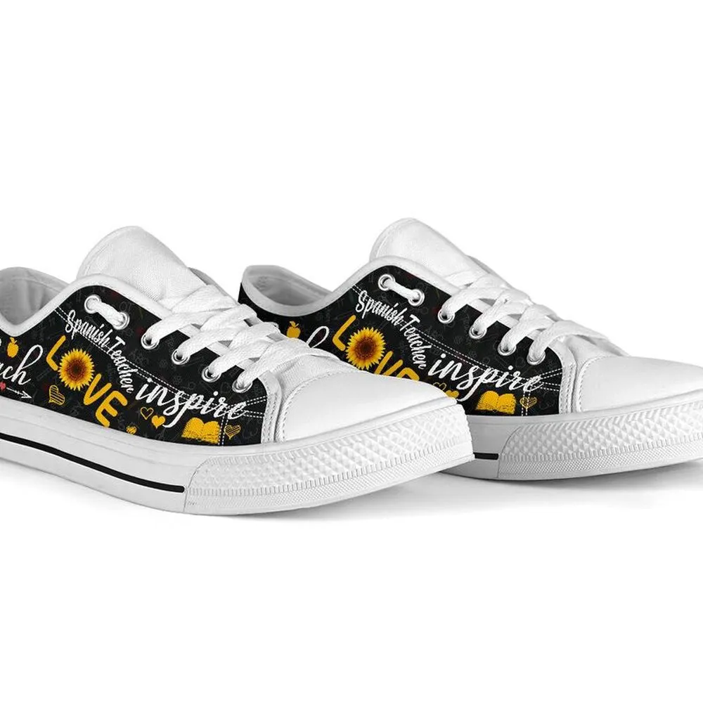 Spanish Teacher Teach Sunflower Low Top Shoes, Teacher Shoes, Low Top Sneakers