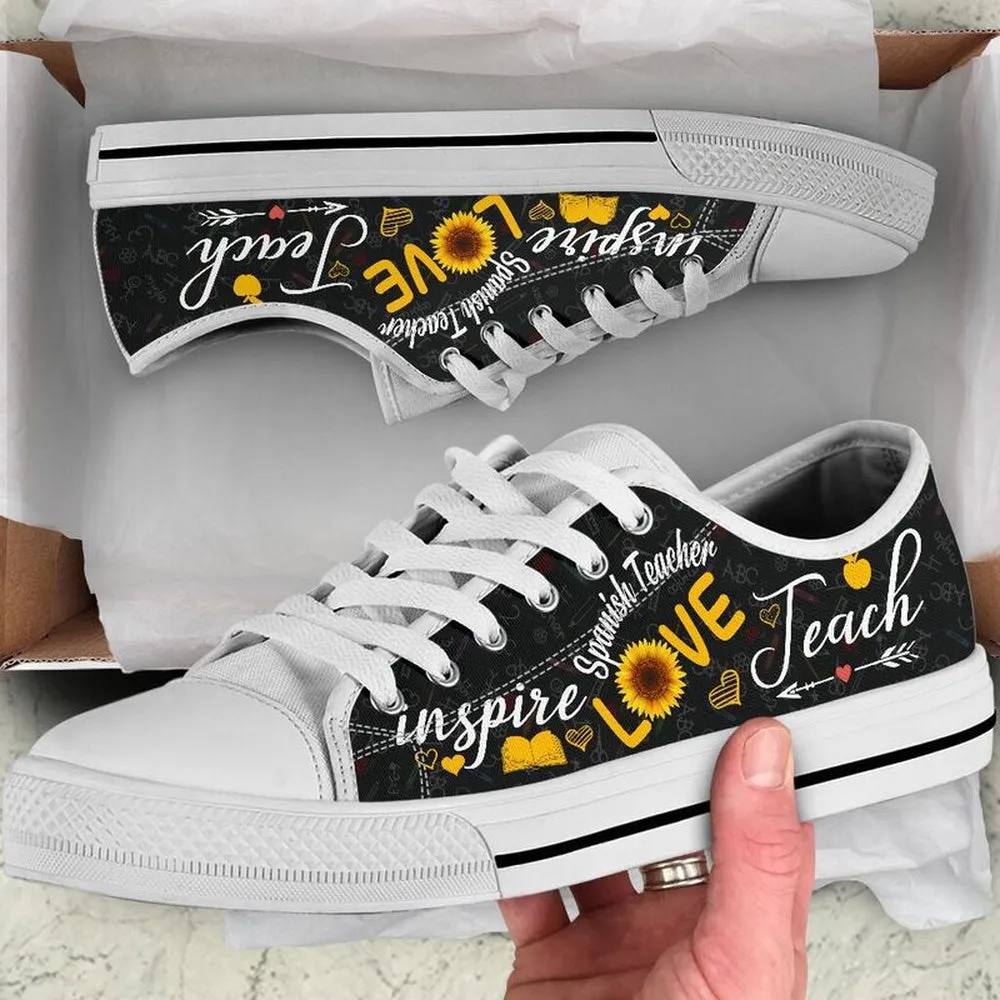 Spanish Teacher Teach Sunflower Low Top Shoes, Teacher Shoes, Low Top Sneakers