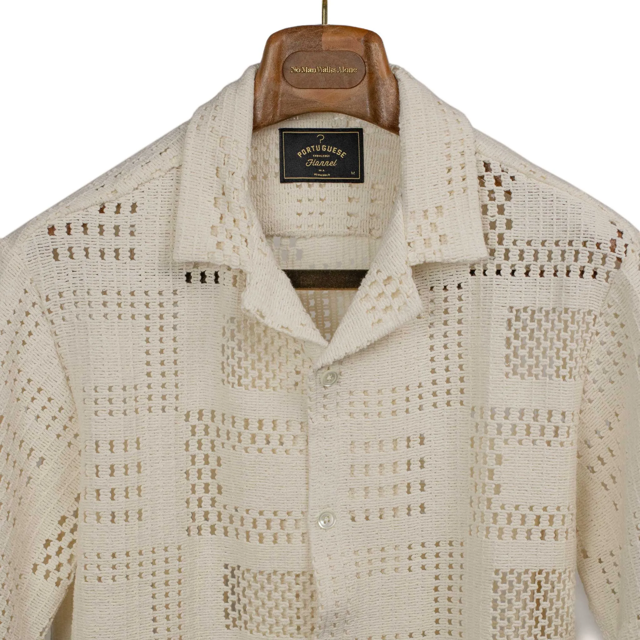 Square Knit camp collar shirt in ecru cotton mix