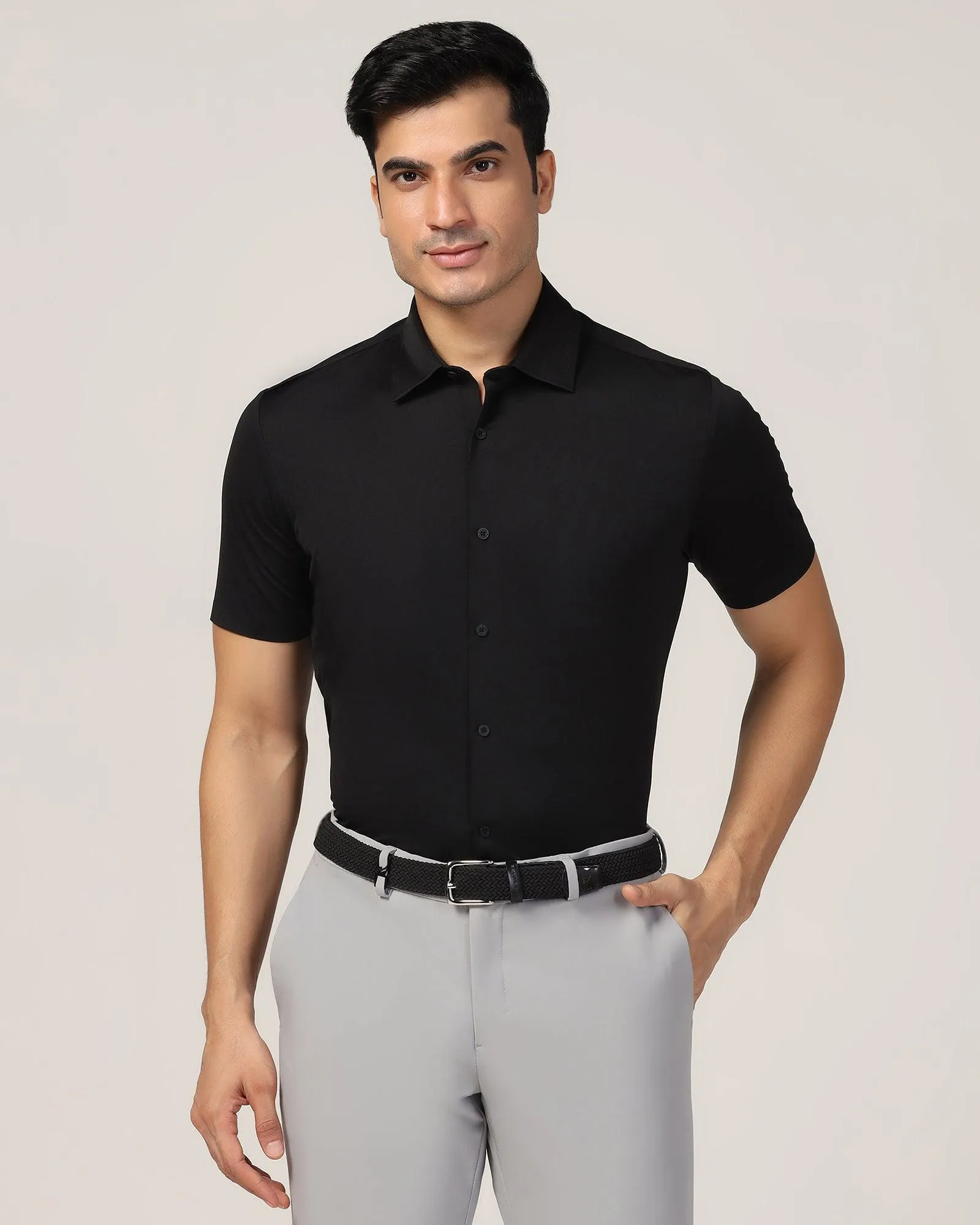 TechPro Formal Half Sleeve Black Solid Shirt - Alfie